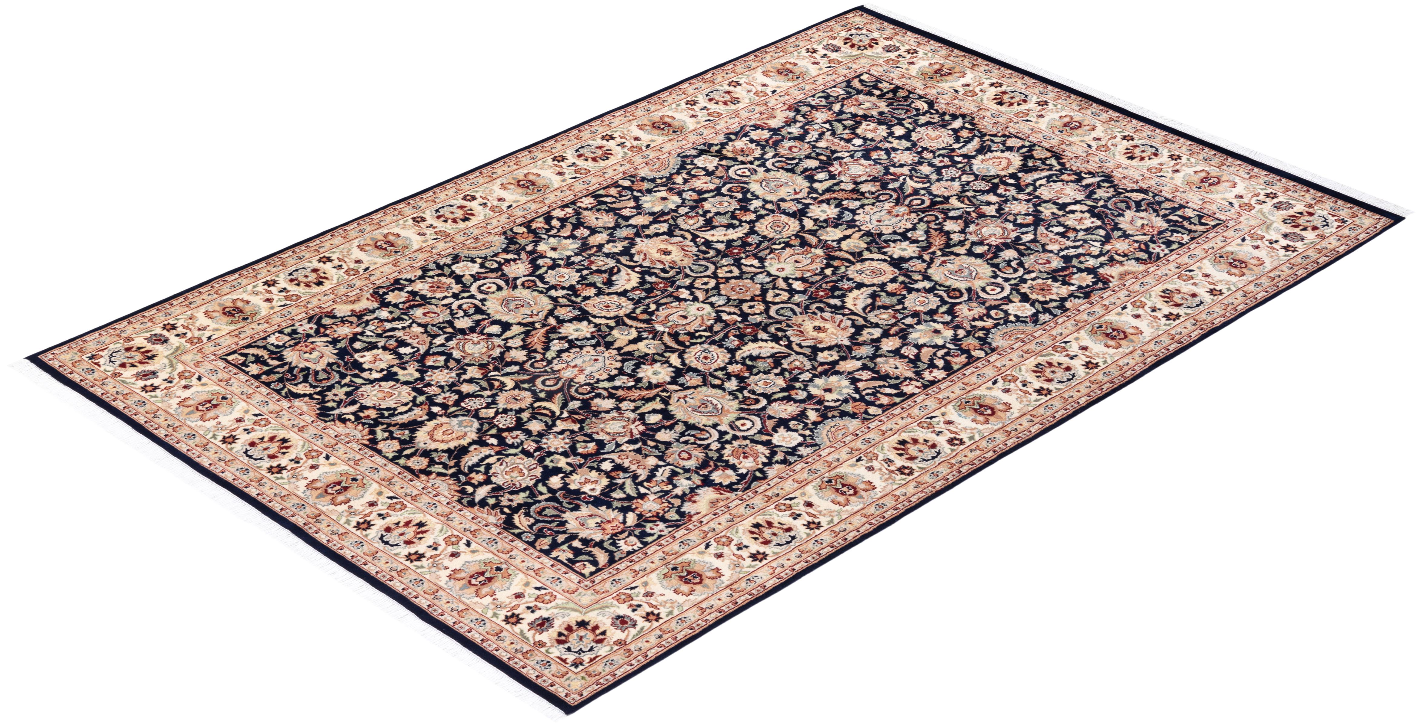 One-Of-A-Kind Hand Knotted Oriental Mogul Blue Area Rug For Sale 2