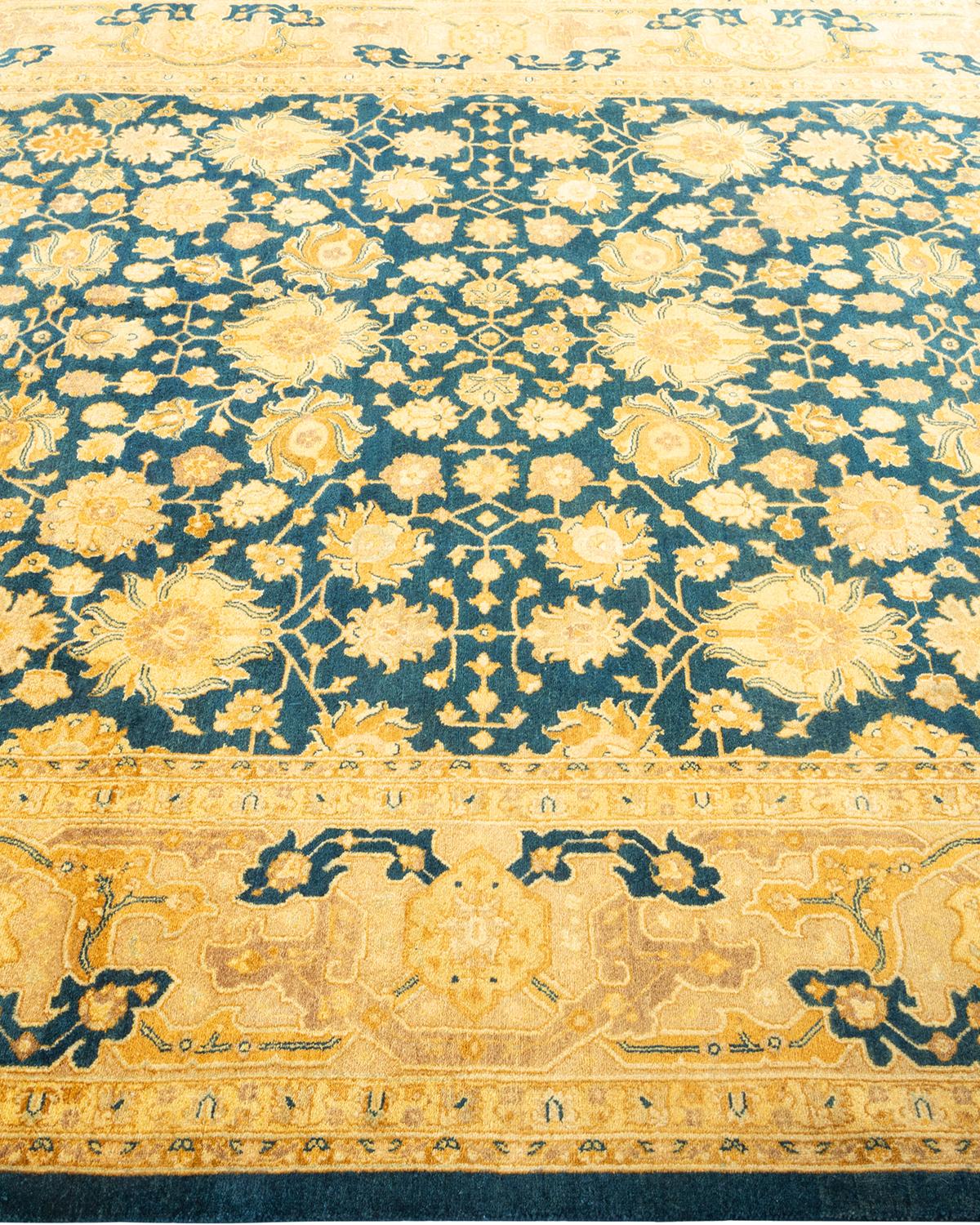 One-of-a-kind Hand Knotted Oriental Mogul Blue Area Rug In New Condition For Sale In Norwalk, CT