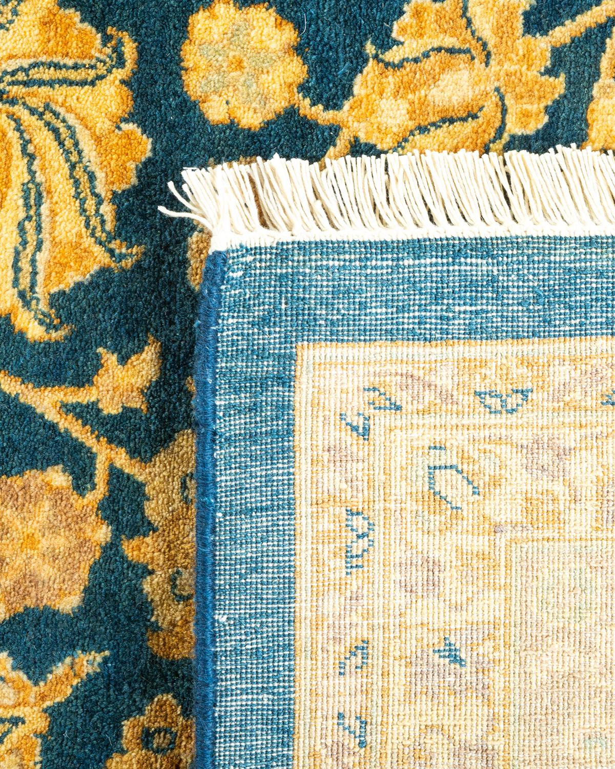 Contemporary One-of-a-kind Hand Knotted Oriental Mogul Blue Area Rug For Sale