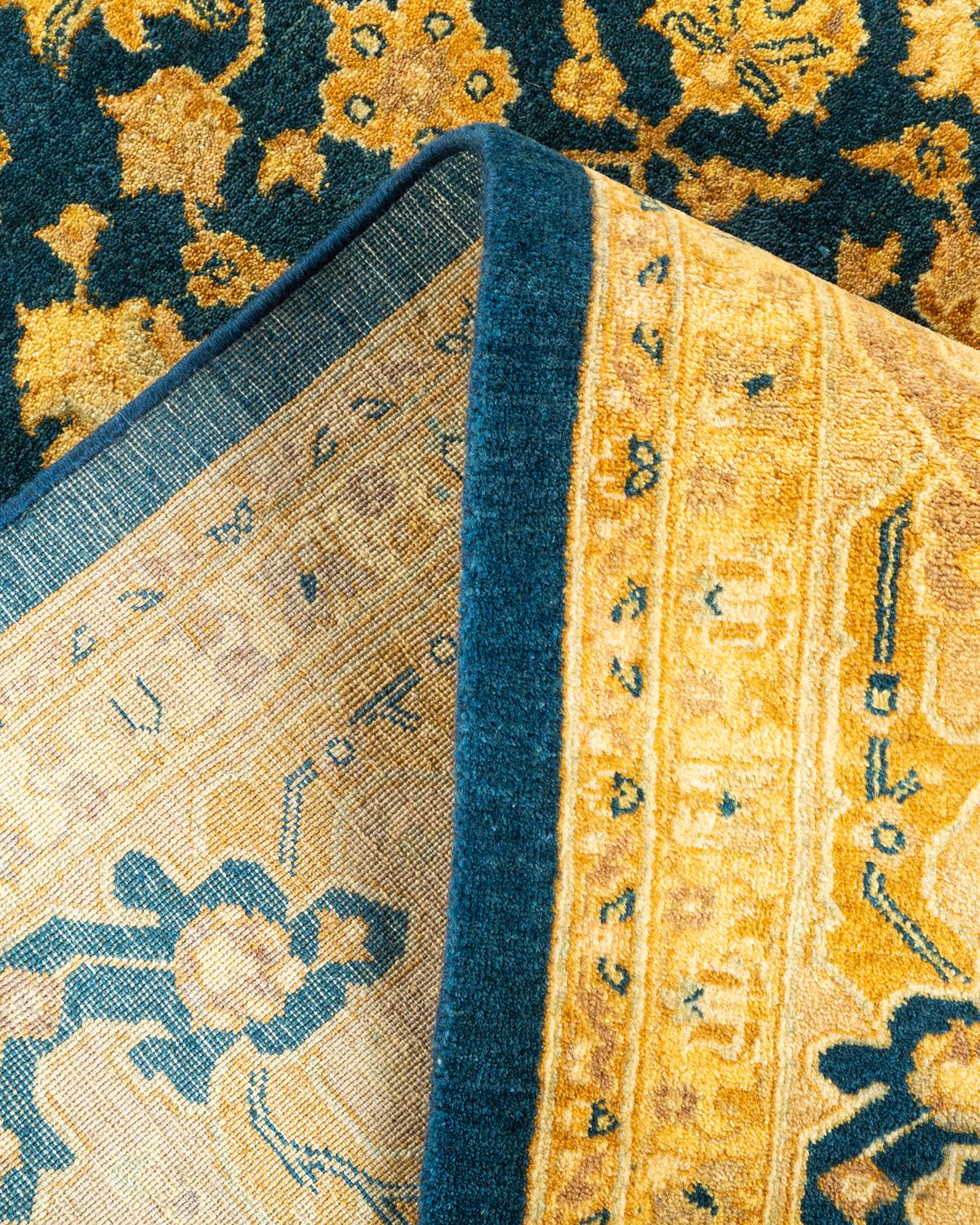 Wool One-of-a-kind Hand Knotted Oriental Mogul Blue Area Rug For Sale