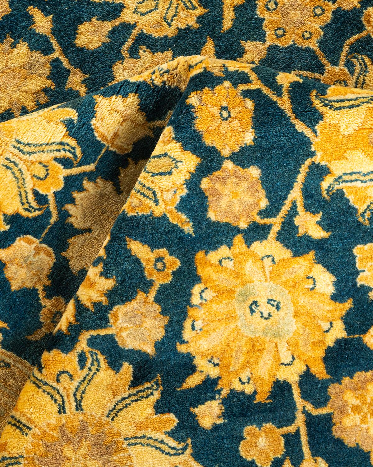 One-of-a-kind Hand Knotted Oriental Mogul Blue Area Rug For Sale 1