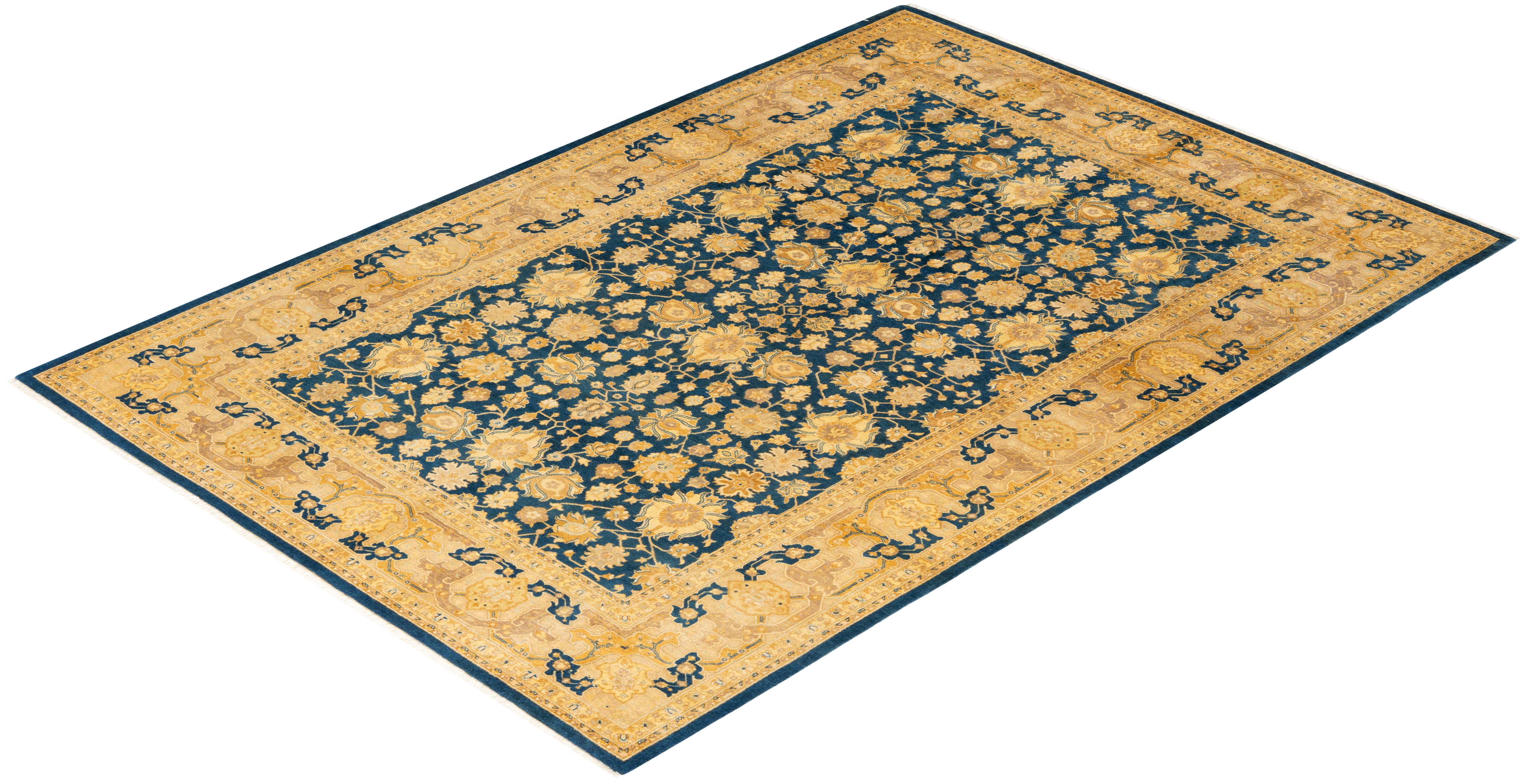 One-of-a-kind Hand Knotted Oriental Mogul Blue Area Rug For Sale 2