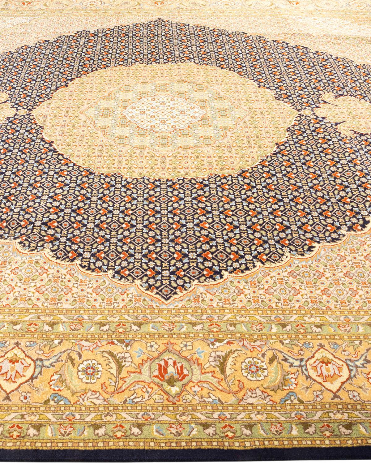 One-of-a-kind Hand Knotted Oriental Mogul Blue Area Rug In New Condition For Sale In Norwalk, CT