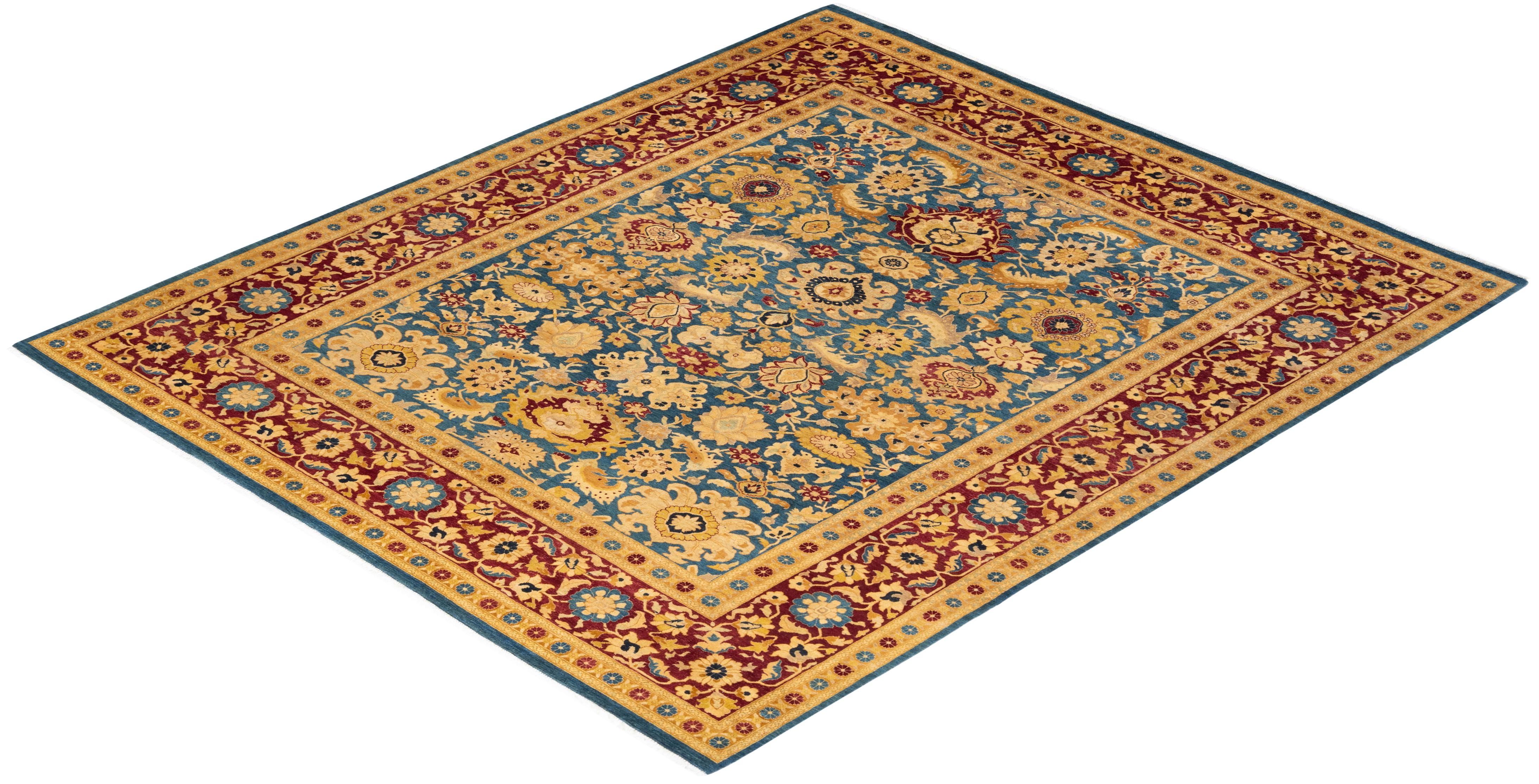 One-Of-A-Kind Hand Knotted Oriental Mogul Blue Area Rug For Sale 2