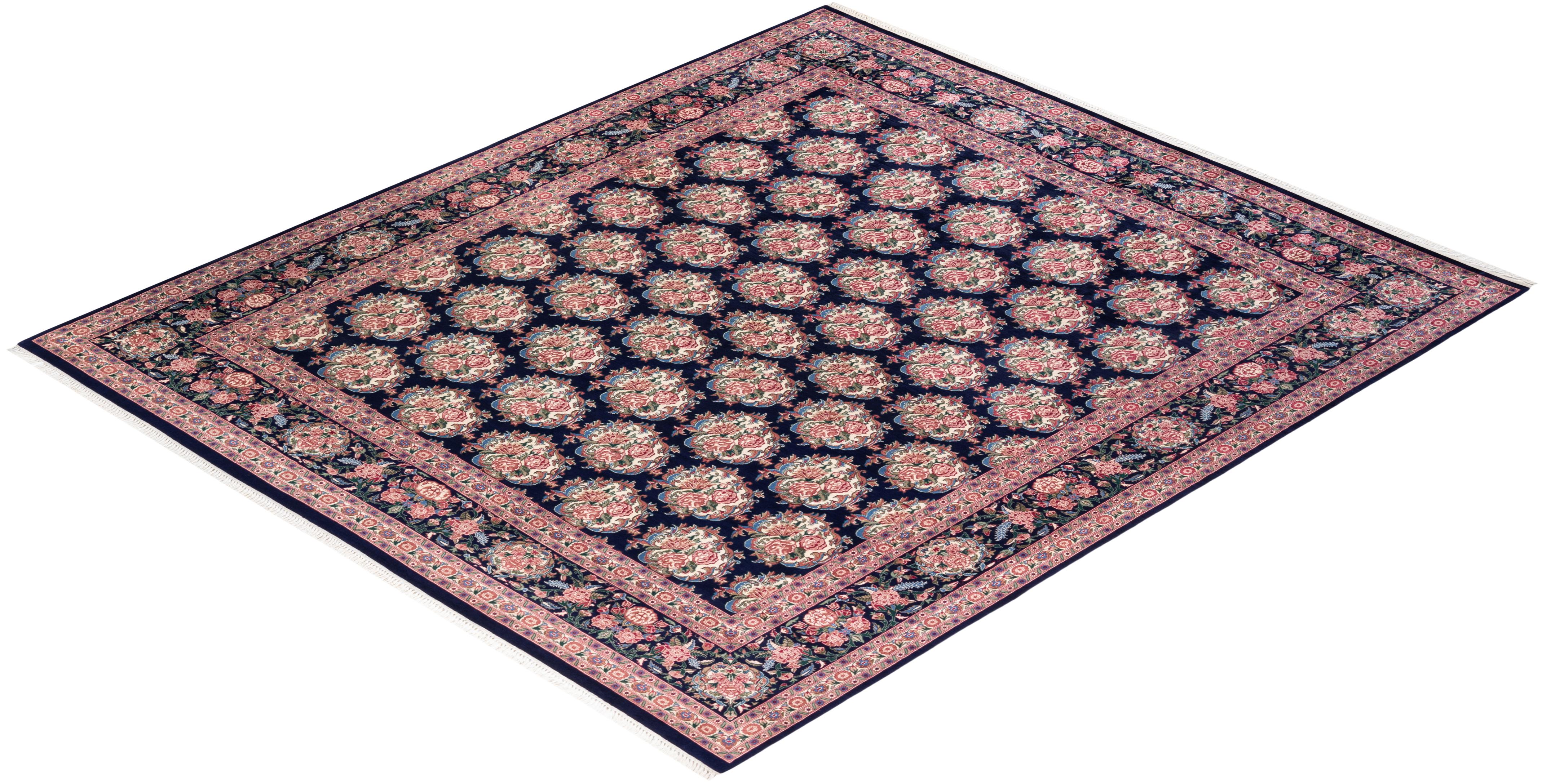 One-of-a-kind Hand Knotted Oriental Mogul Blue Area Rug For Sale 2