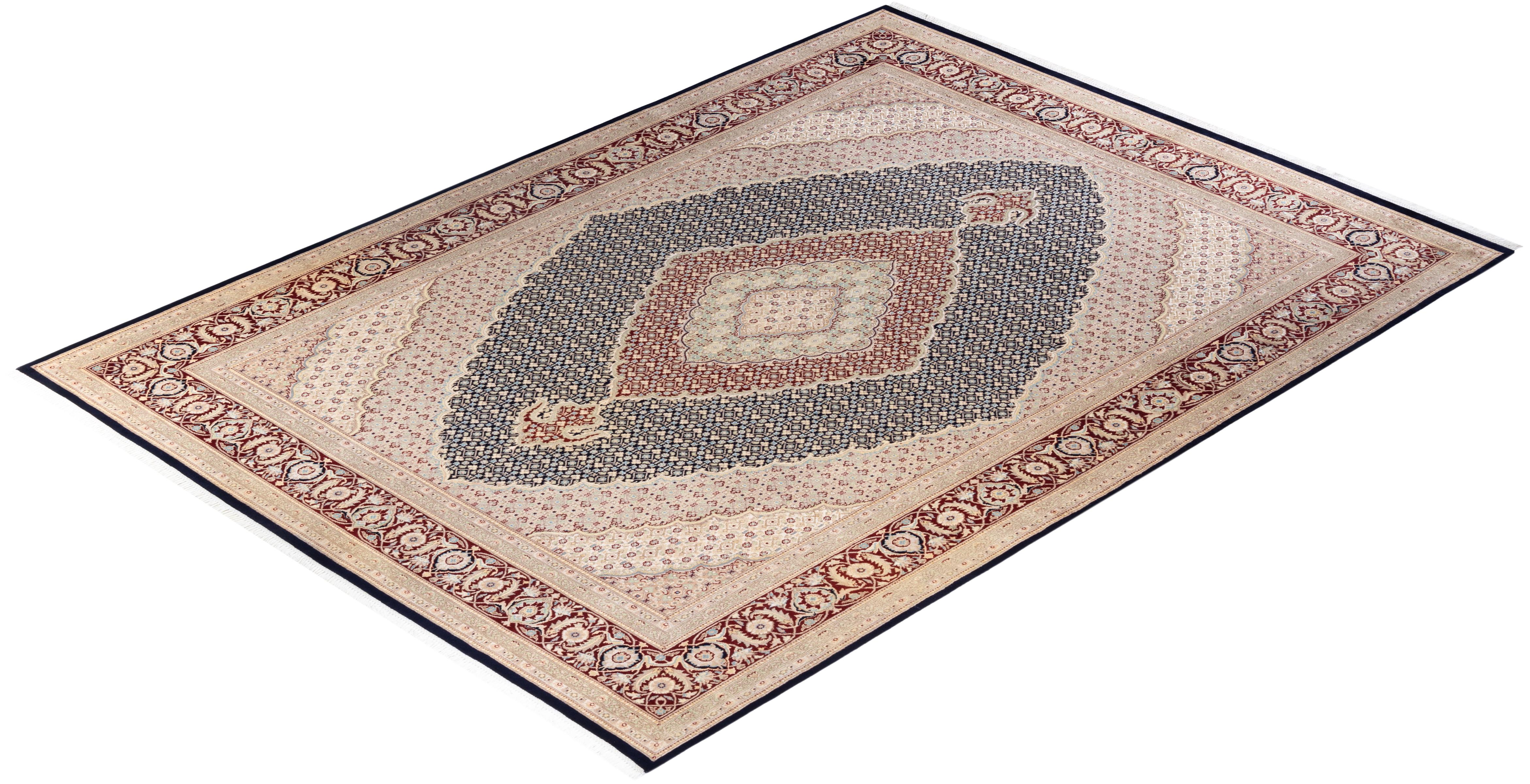Handgeknüpfter orientalischer Mogul-Blauer Teppich, Unikat im Angebot 2
