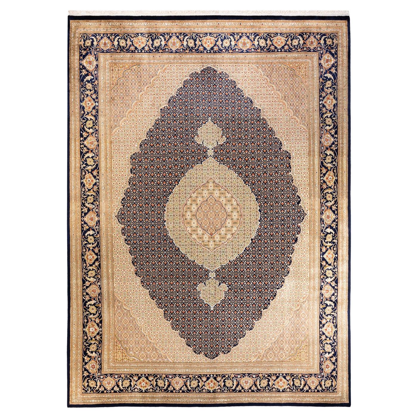 One-Of-A-Kind Hand Knotted Oriental Mogul Blue Area Rug 9' 1" x 12' 5" For Sale
