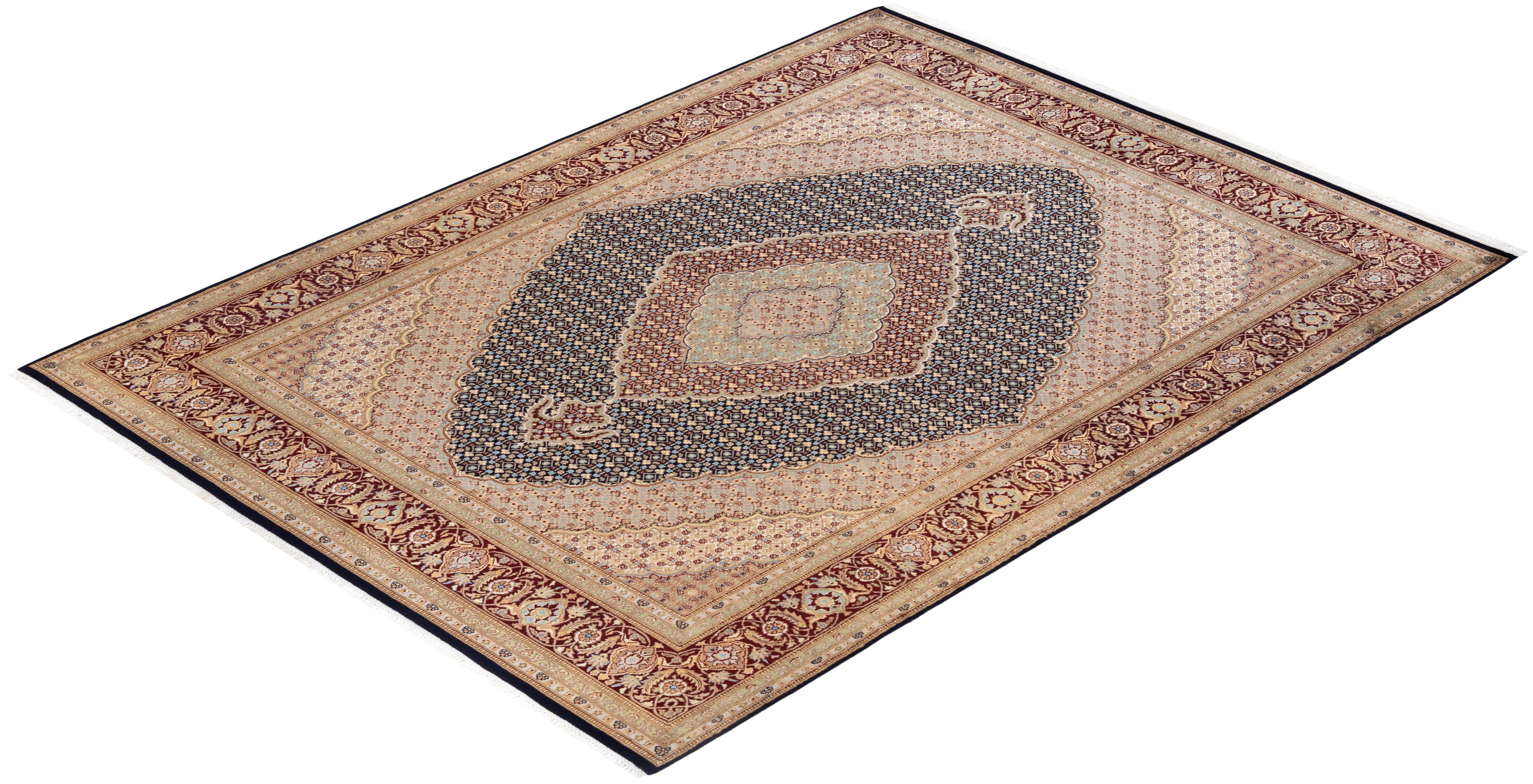 One-of-a-Kind Hand Knotted Oriental Mogul Blue Area Rug For Sale 2