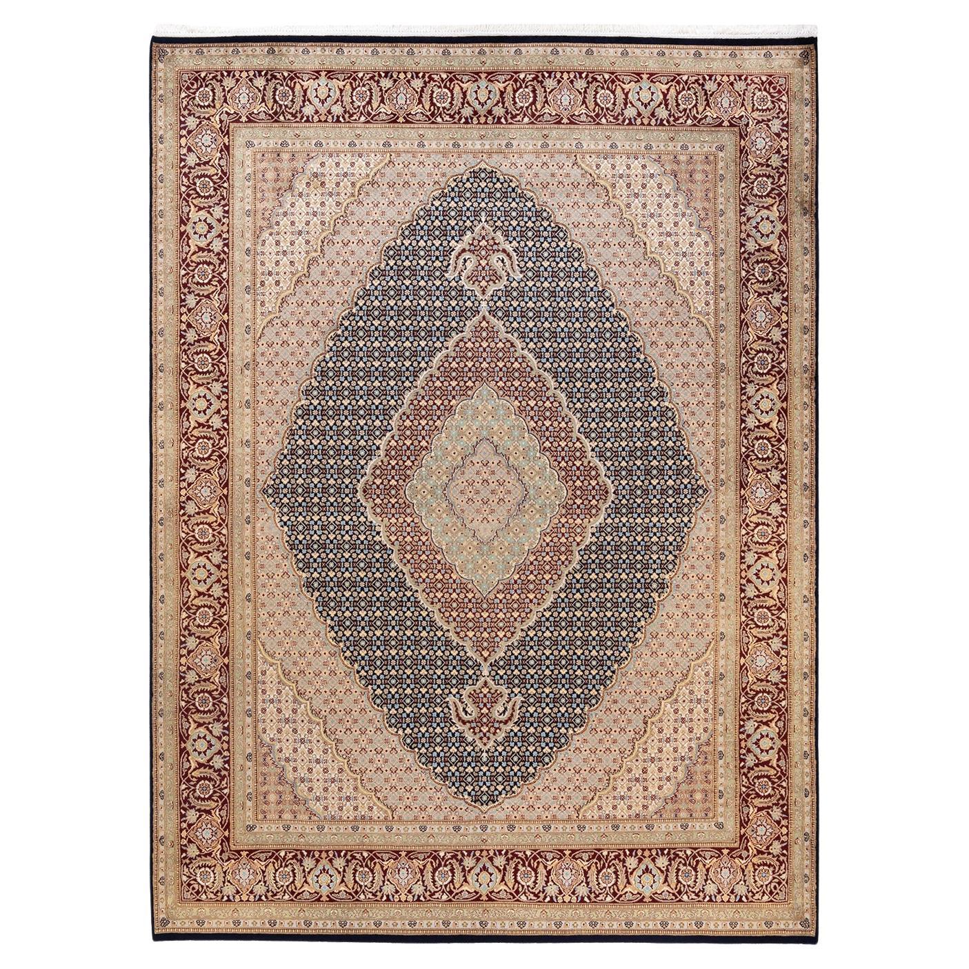 One-of-a-Kind Hand Knotted Oriental Mogul Blue Area Rug For Sale