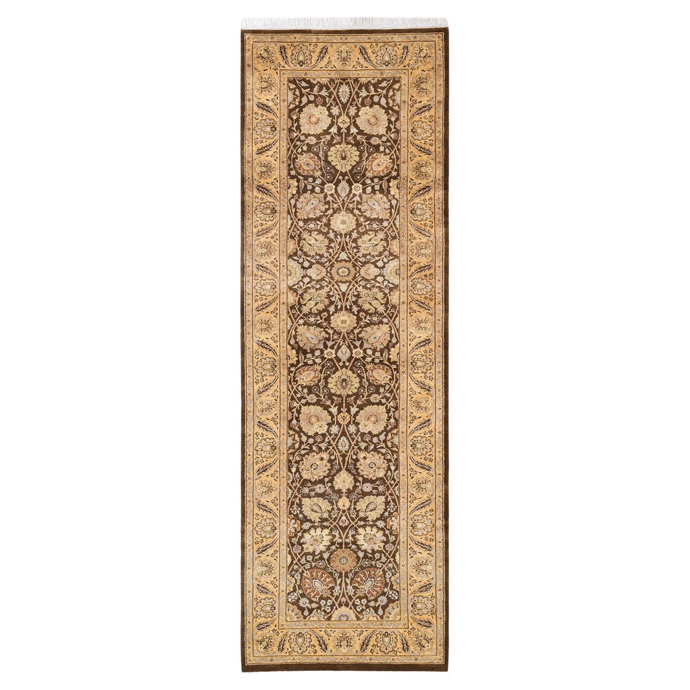 Tapis Oriental Mogul marron noué à la main, unique en son genre
