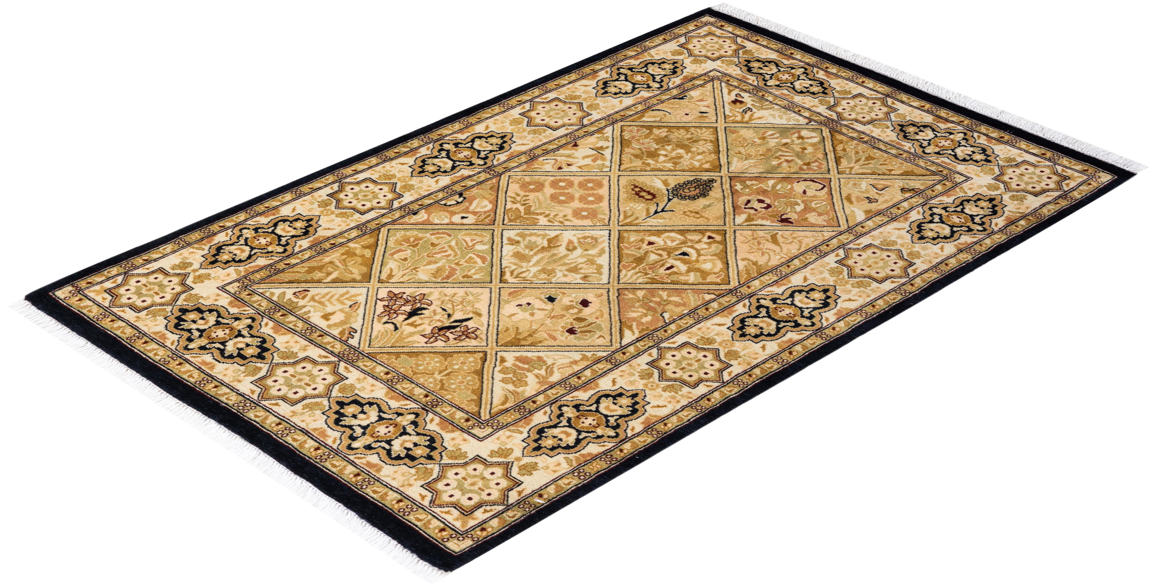 Handgeknüpfter orientalischer Mogul-Teppich in Braun, Unikat 2