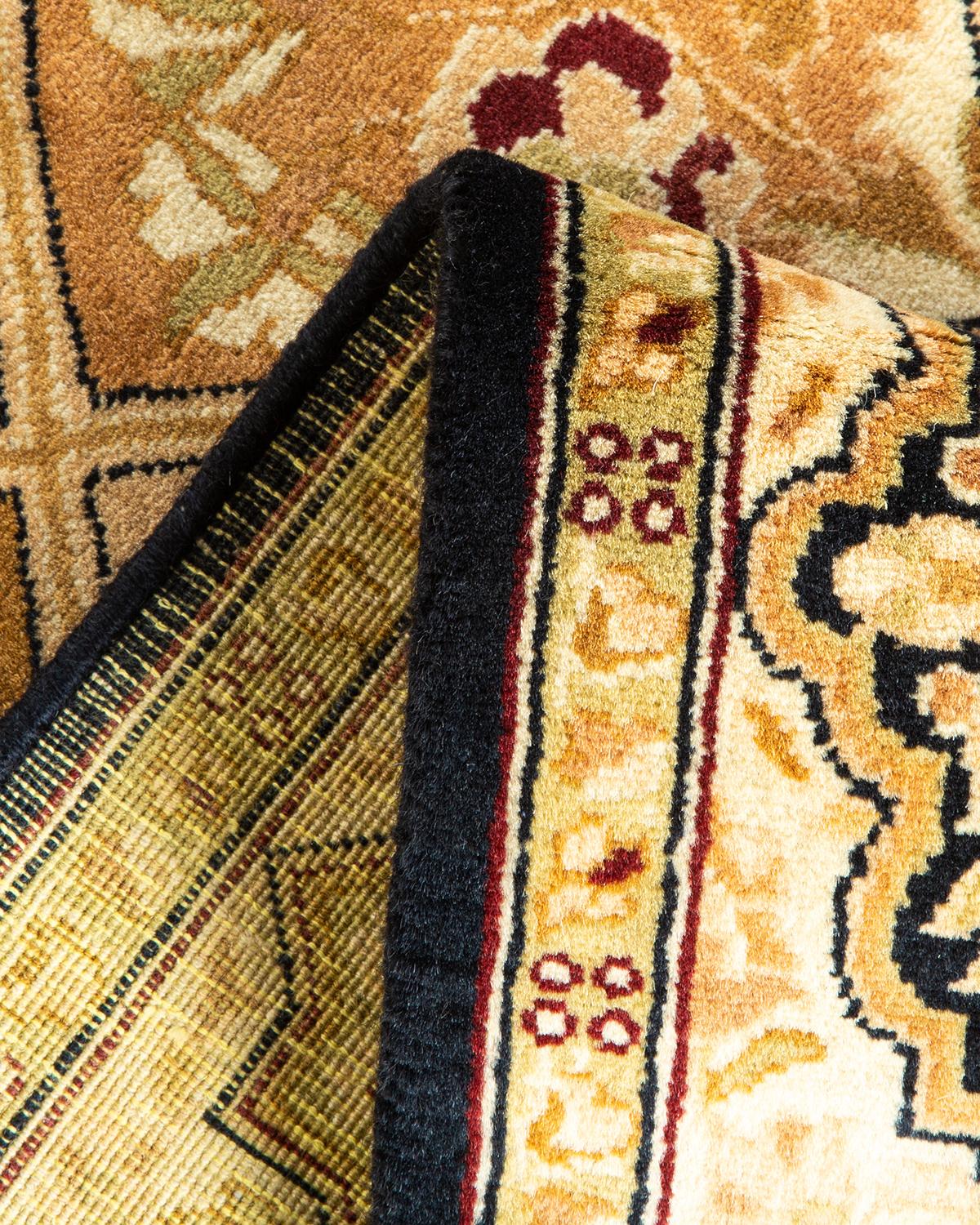 Handgeknüpfter orientalischer Mogul-Teppich in Braun, Unikat (Wolle)