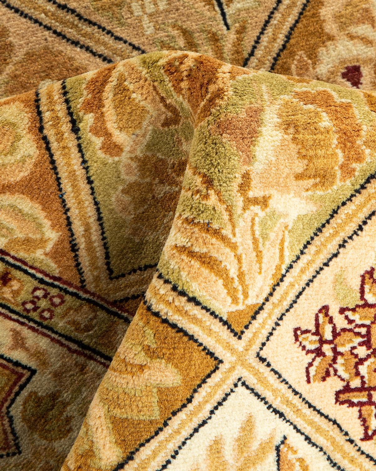 Handgeknüpfter orientalischer Mogul-Teppich in Braun, Unikat 1