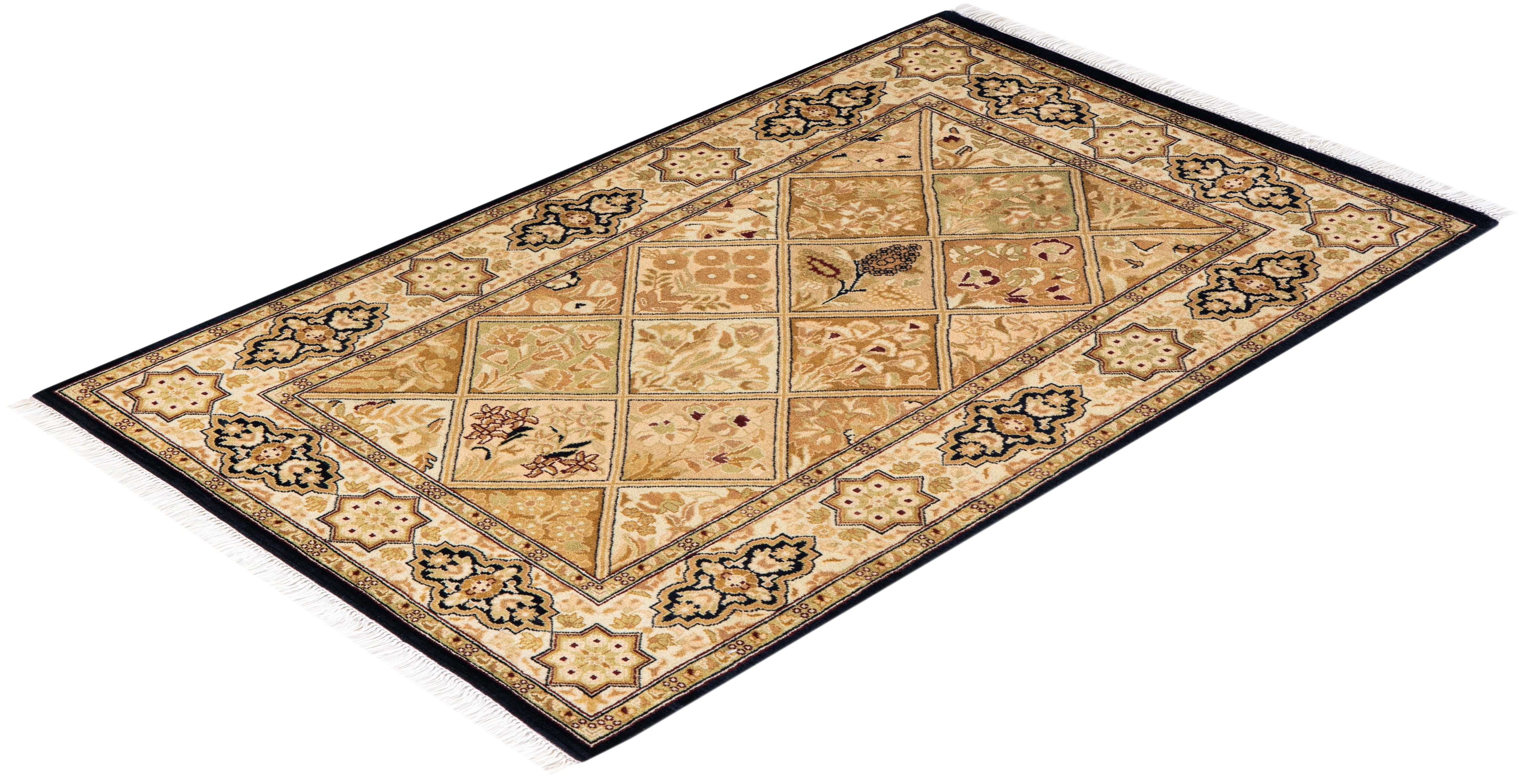 Handgeknüpfter orientalischer Mogul-Teppich in Braun, Unikat 2