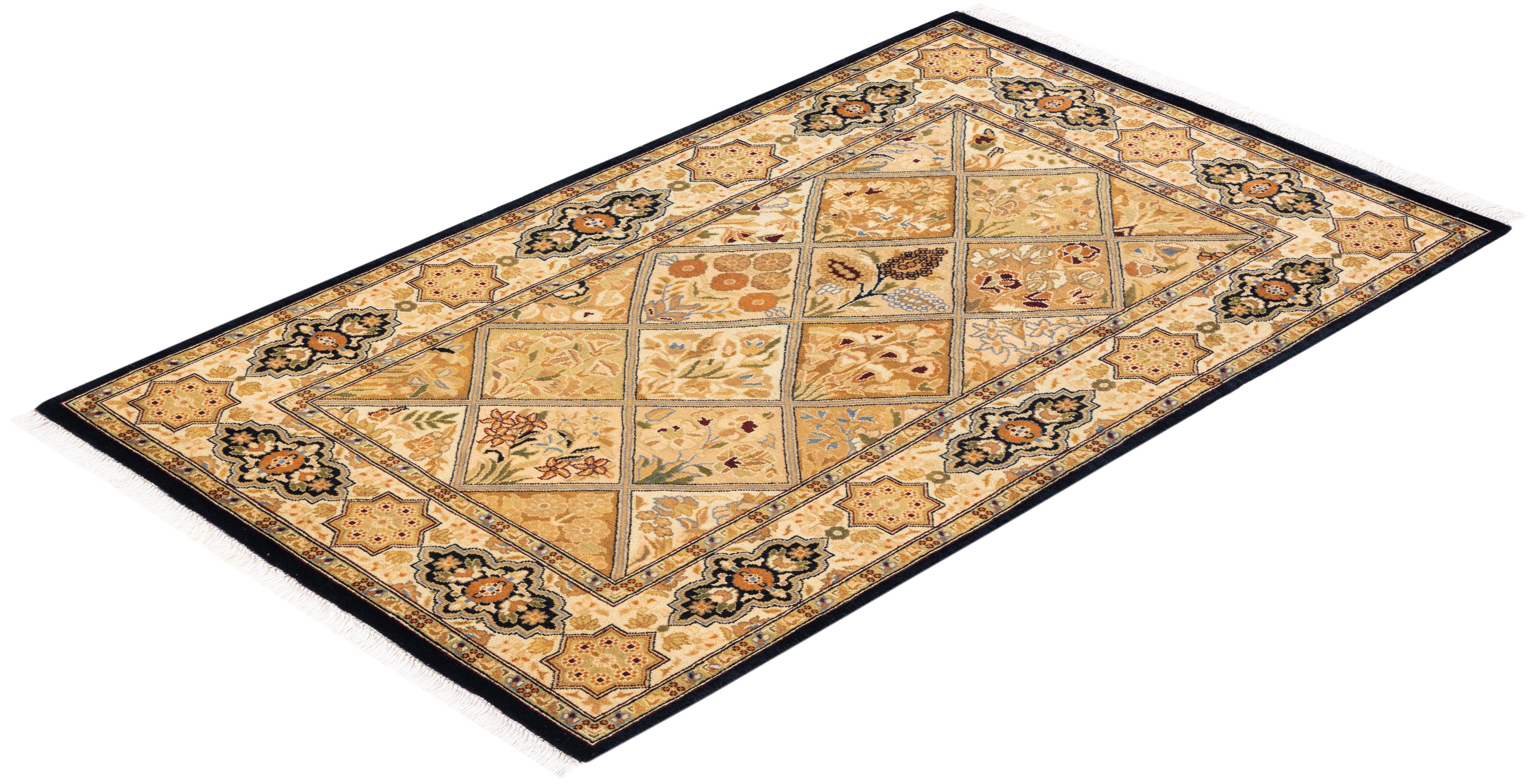 Handgeknüpfter orientalischer Mogul-Teppich in Braun, Unikat 2