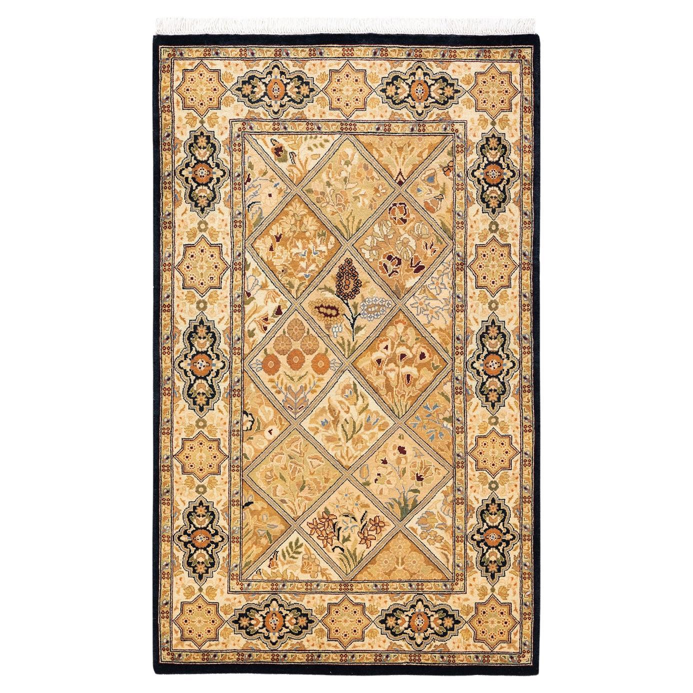 Handgeknüpfter orientalischer Mogul-Teppich in Braun, Unikat