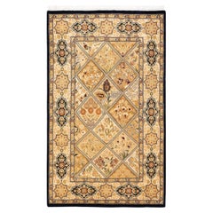 Handgeknüpfter orientalischer Mogul-Teppich in Braun, Unikat