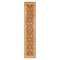 Tapis Oriental Mogul marron noué à la main, unique en son genre, 2' 8"" x 13' 2"