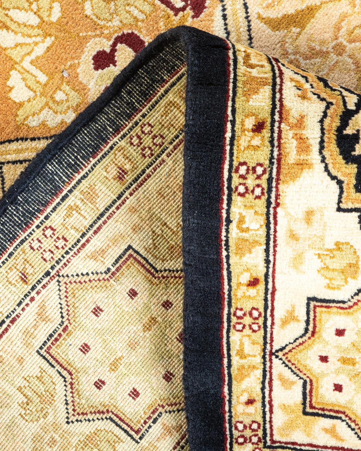 Handgeknüpfter orientalischer Mogul-Teppich in Braun, Unikat (Wolle)