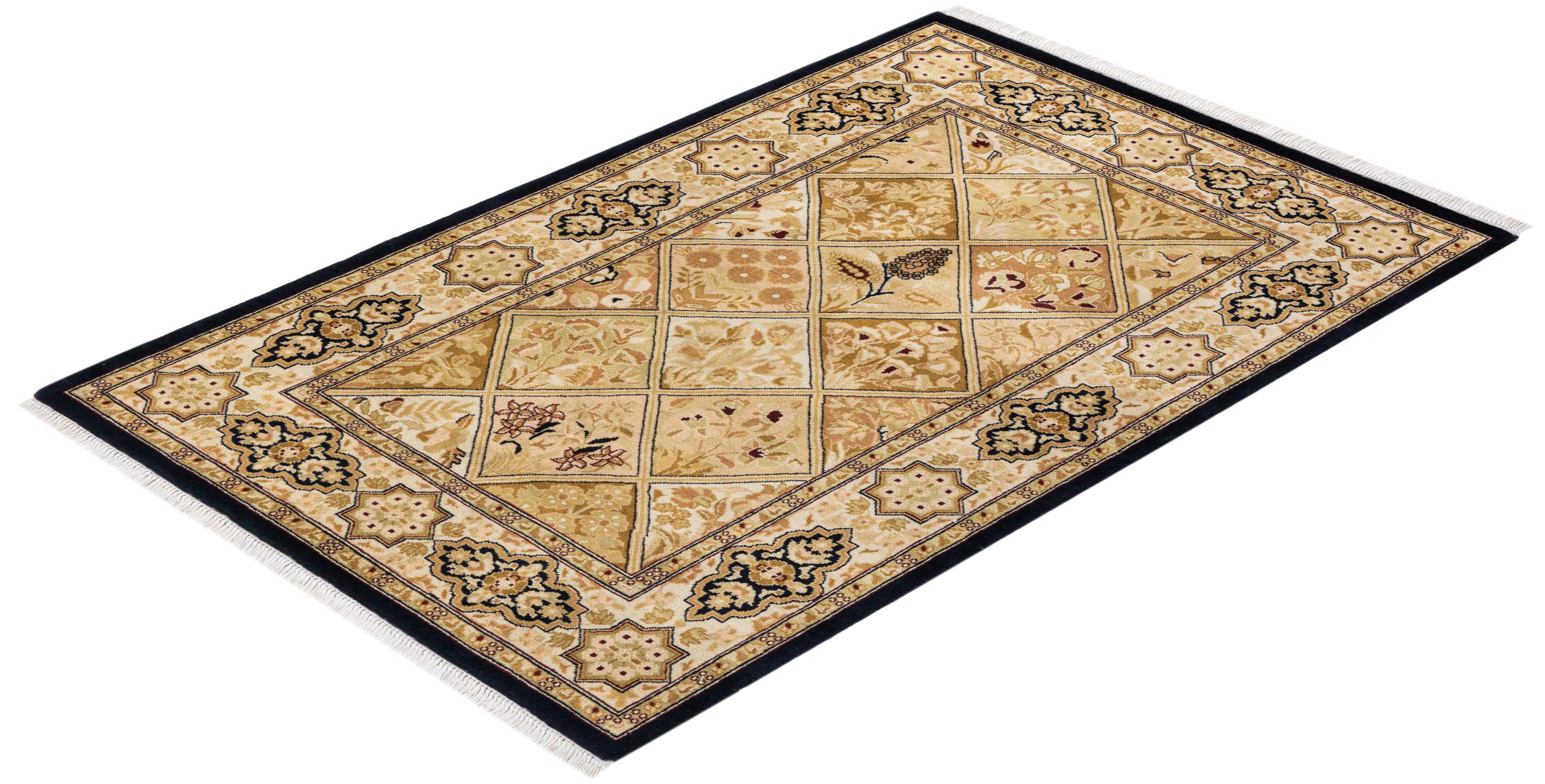 Handgeknüpfter orientalischer Mogul-Teppich in Braun, Unikat 2