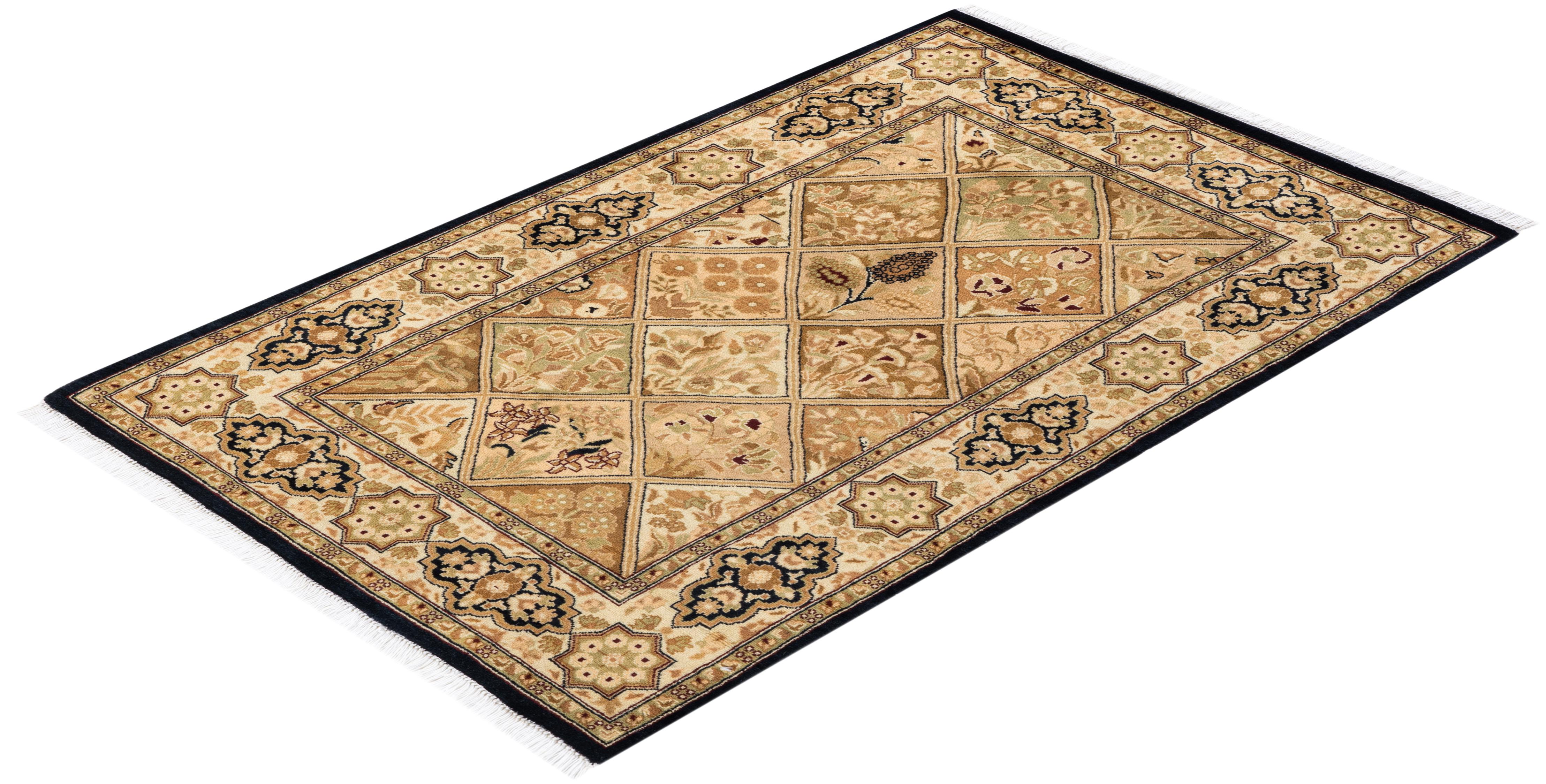 Handgeknüpfter orientalischer Mogul-Teppich in Braun, 2' 8 Zoll x 4' 2 Zoll, Unikat 2