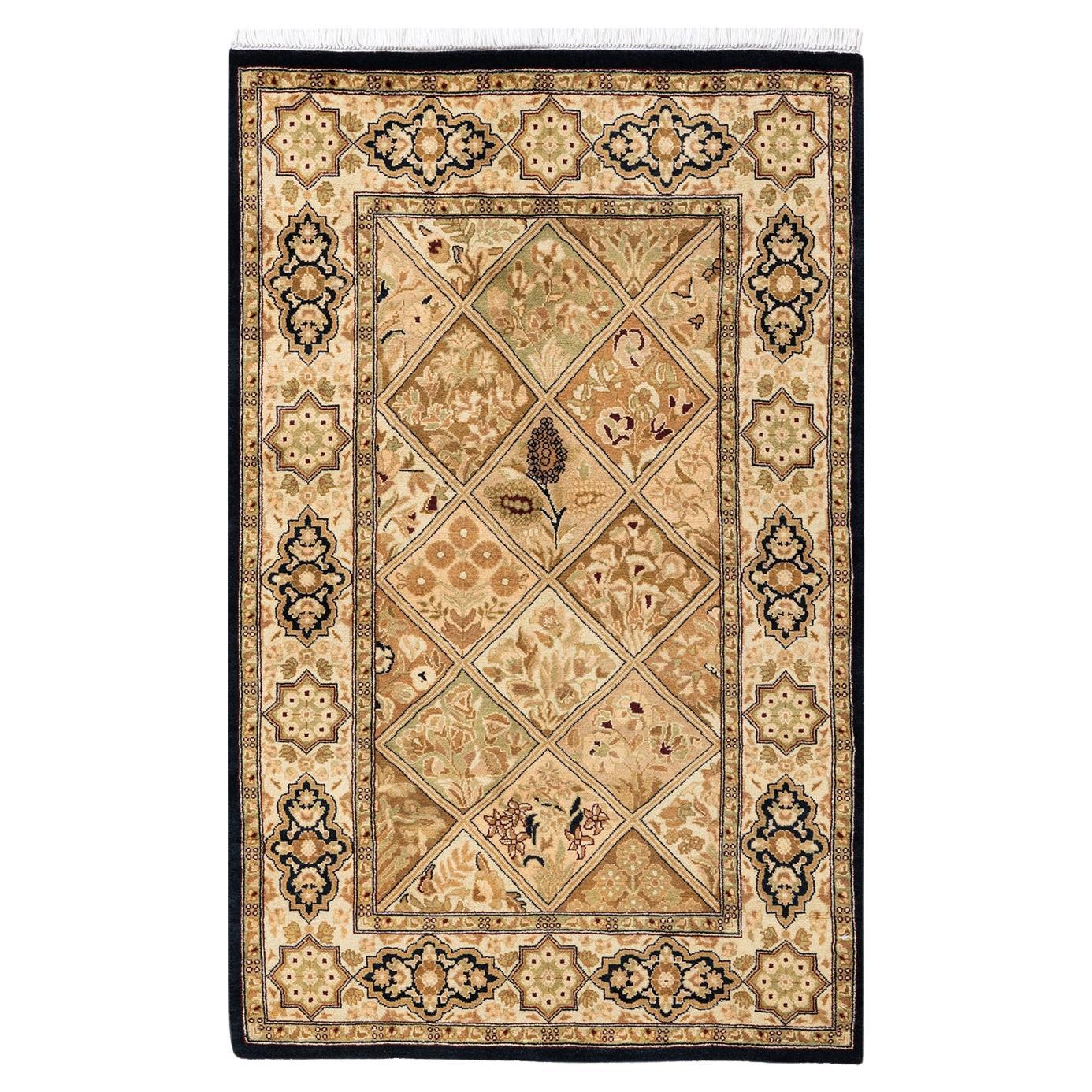 Handgeknüpfter orientalischer Mogul-Teppich in Braun, 2' 8 Zoll x 4' 2 Zoll, Unikat