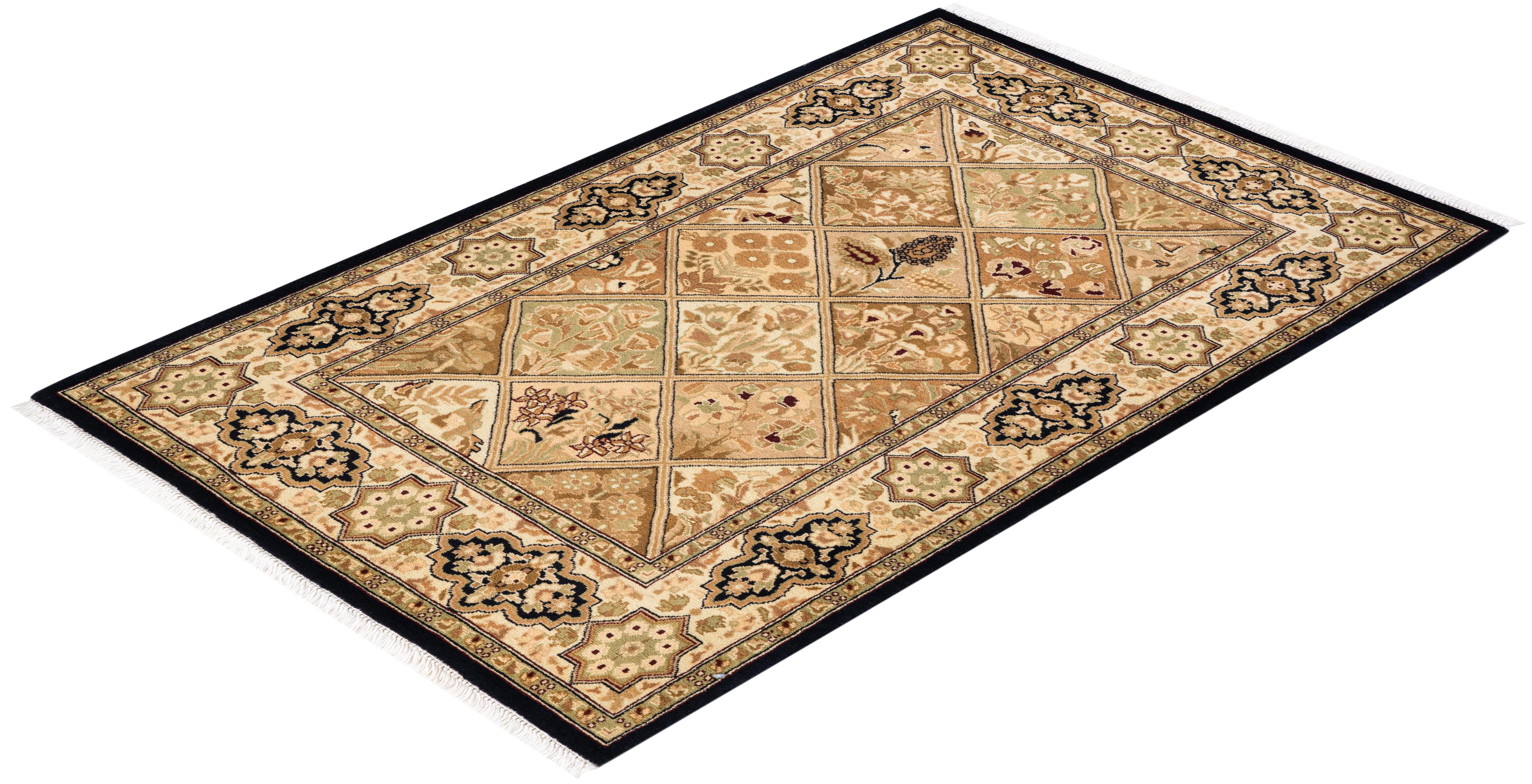 Handgeknüpfter orientalischer Mogul-Teppich in Braun, Unikat 2