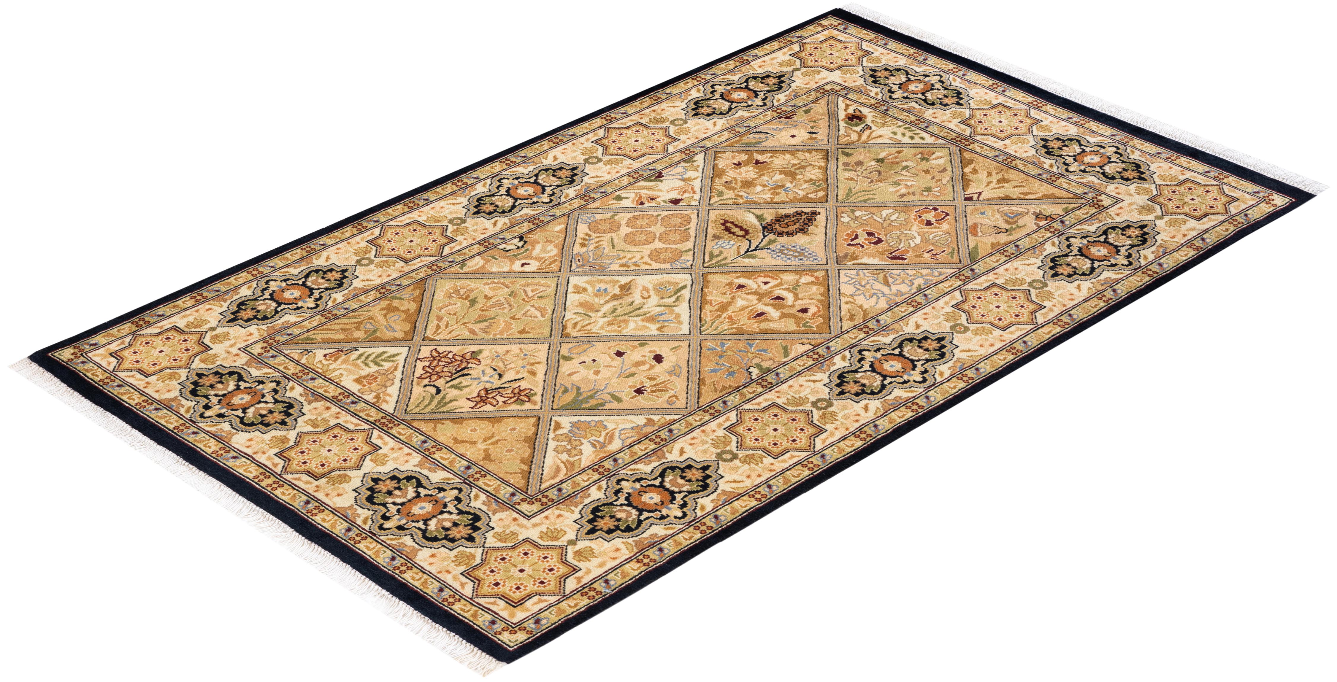 Handgeknüpfter orientalischer Mogul-Teppich in Braun, Unikat 2