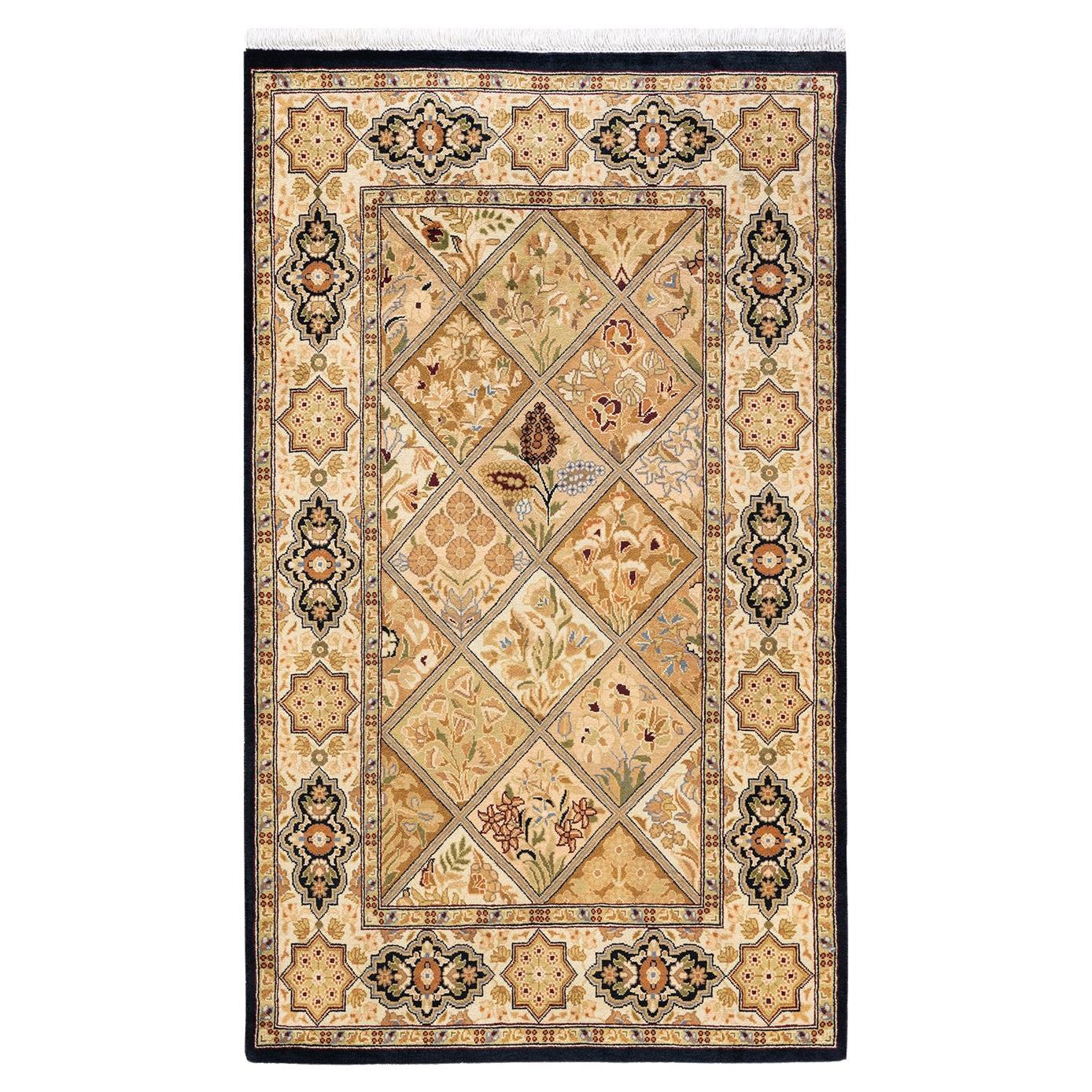 Handgeknüpfter orientalischer Mogul-Teppich in Braun, Unikat