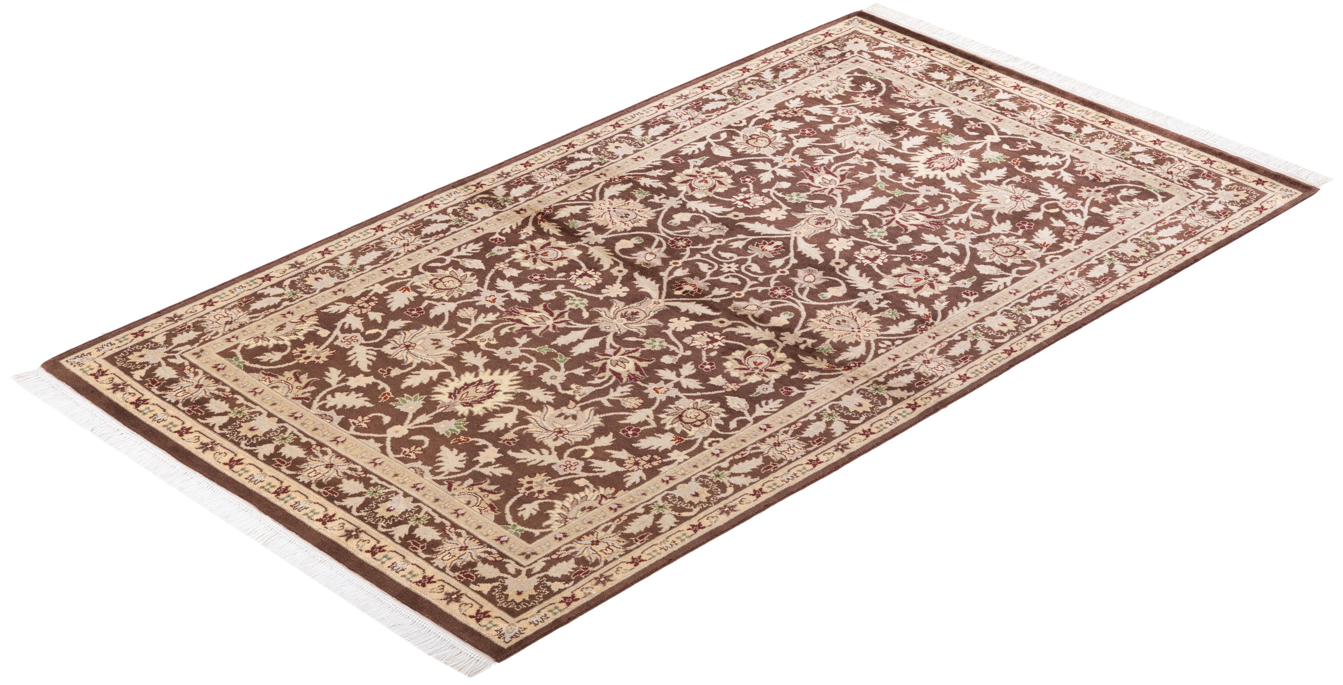 Handgeknüpfter orientalischer Mogul-Teppich in Braun, Unikat 2