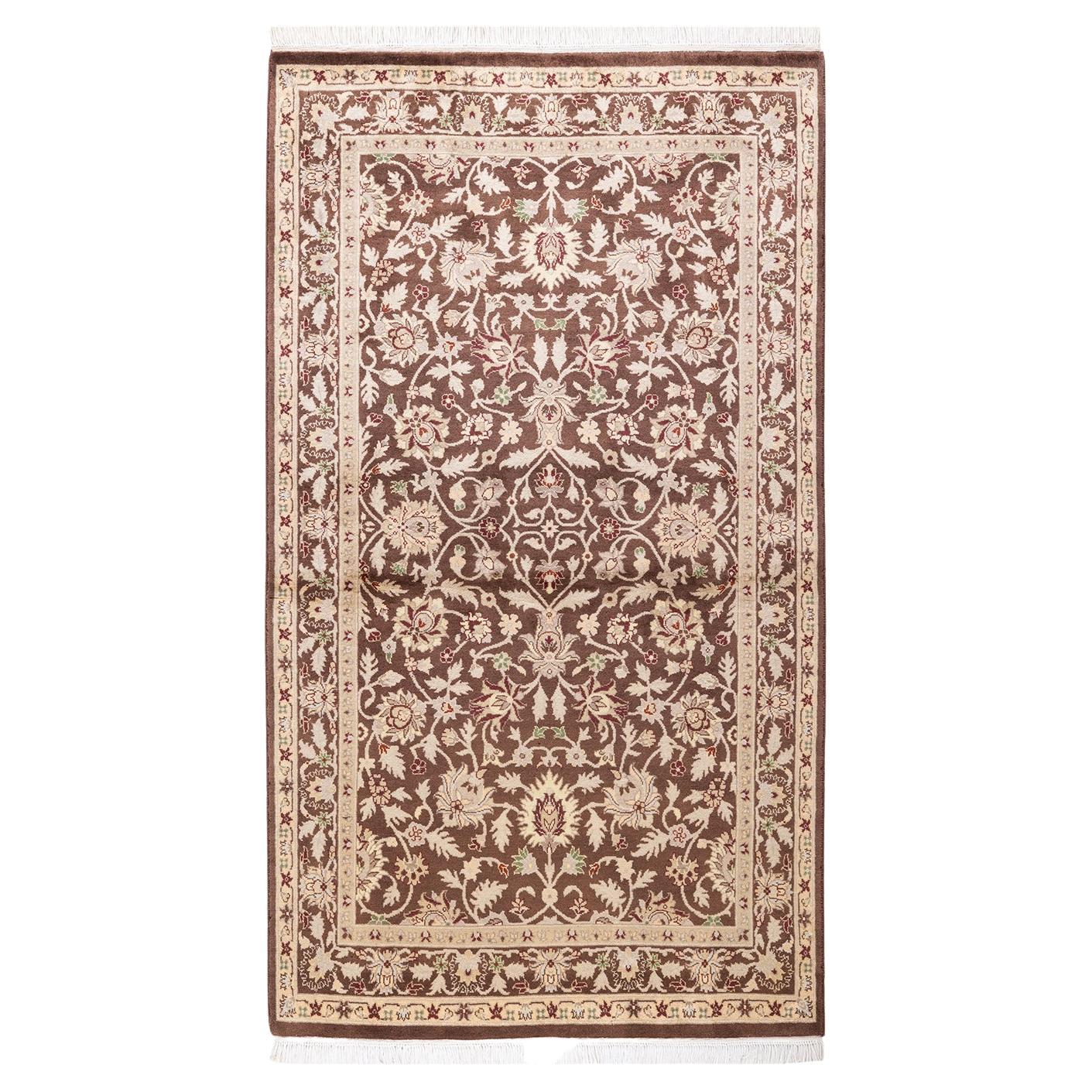 Handgeknüpfter orientalischer Mogul-Teppich in Braun, Unikat