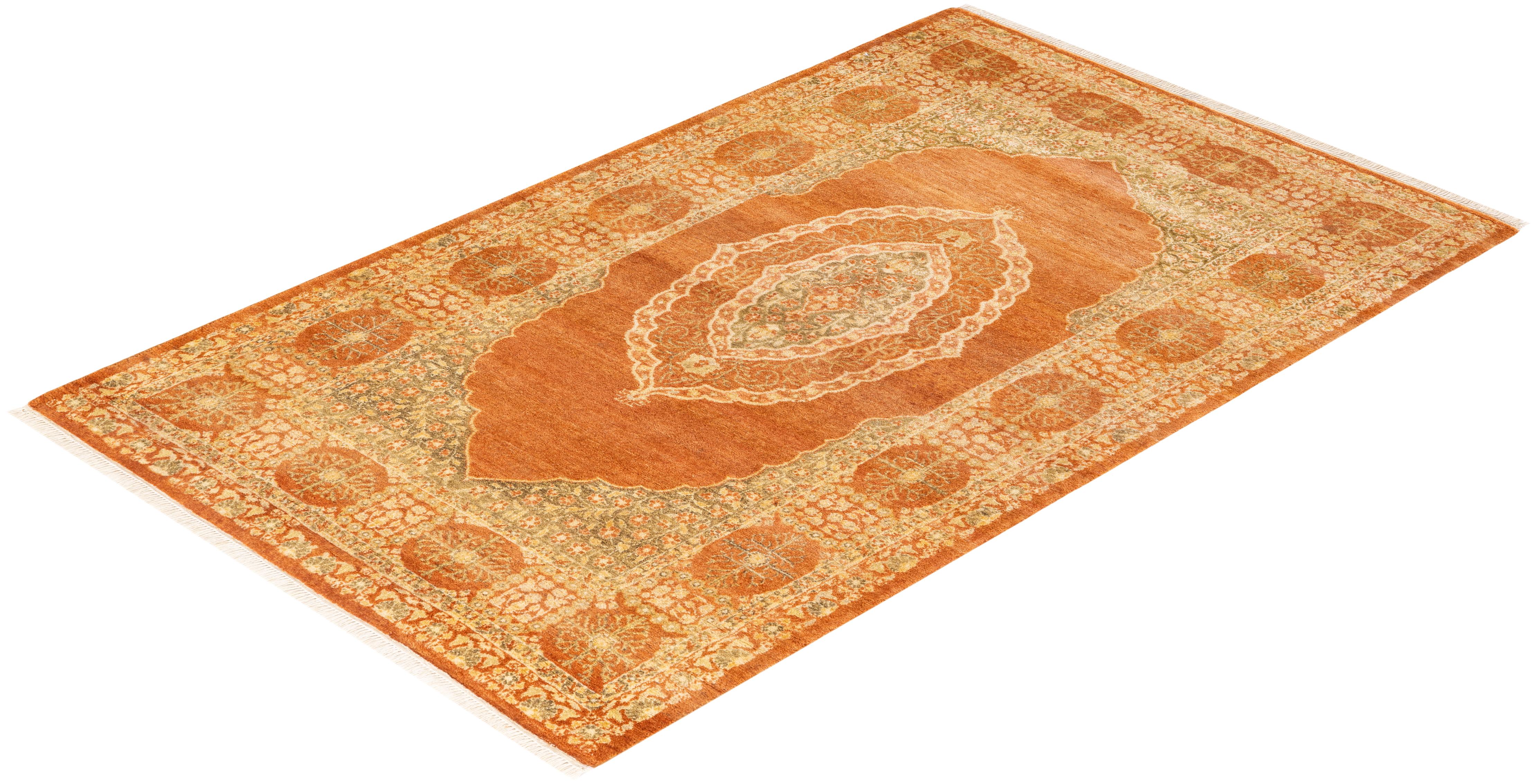 One-of-a-kind Hand Knotted Oriental Mogul Brown Area Rug For Sale 2
