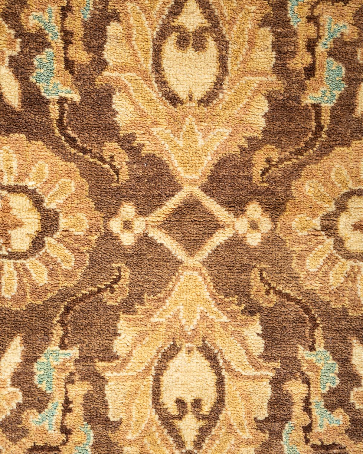 Pakistani One-Of-A-Kind Hand Knotted Oriental Mogul Brown Area Rug For Sale