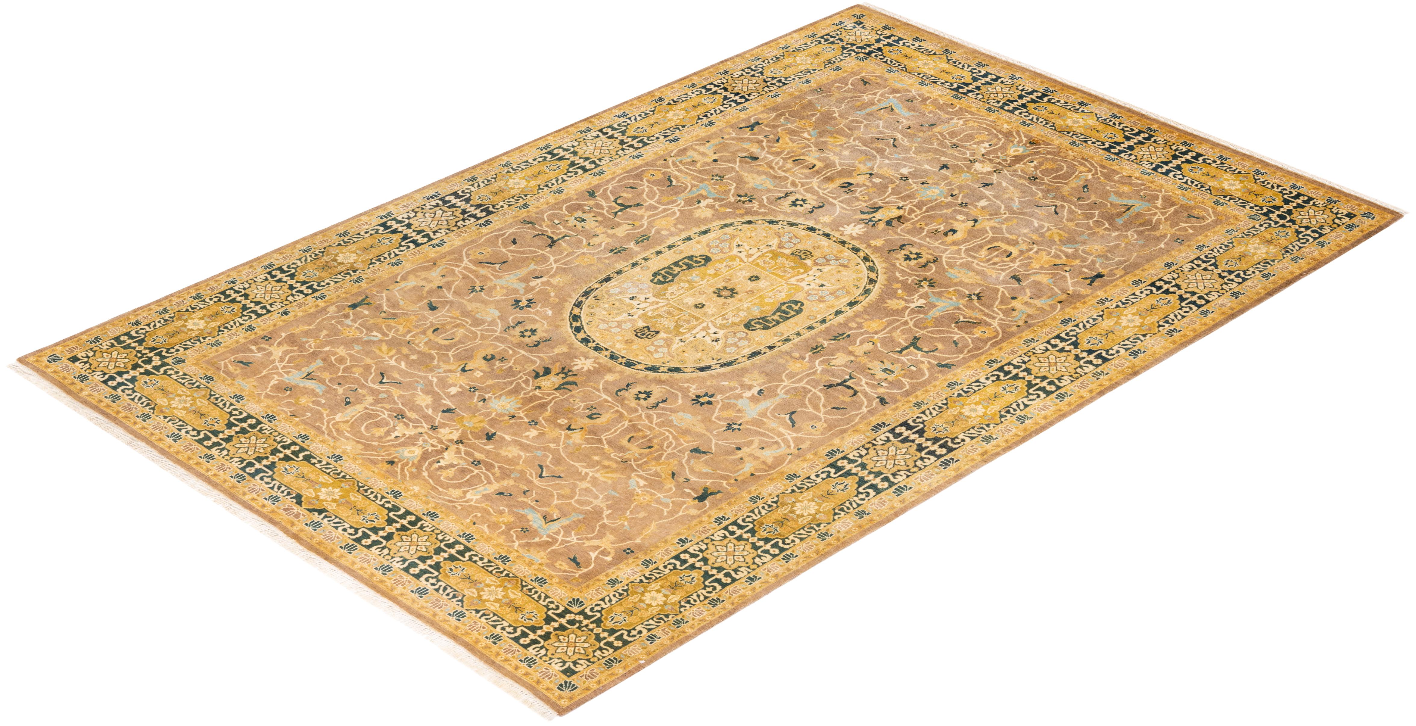 Tapis Oriental Mogul marron noué à la main, unique en son genre en vente 2