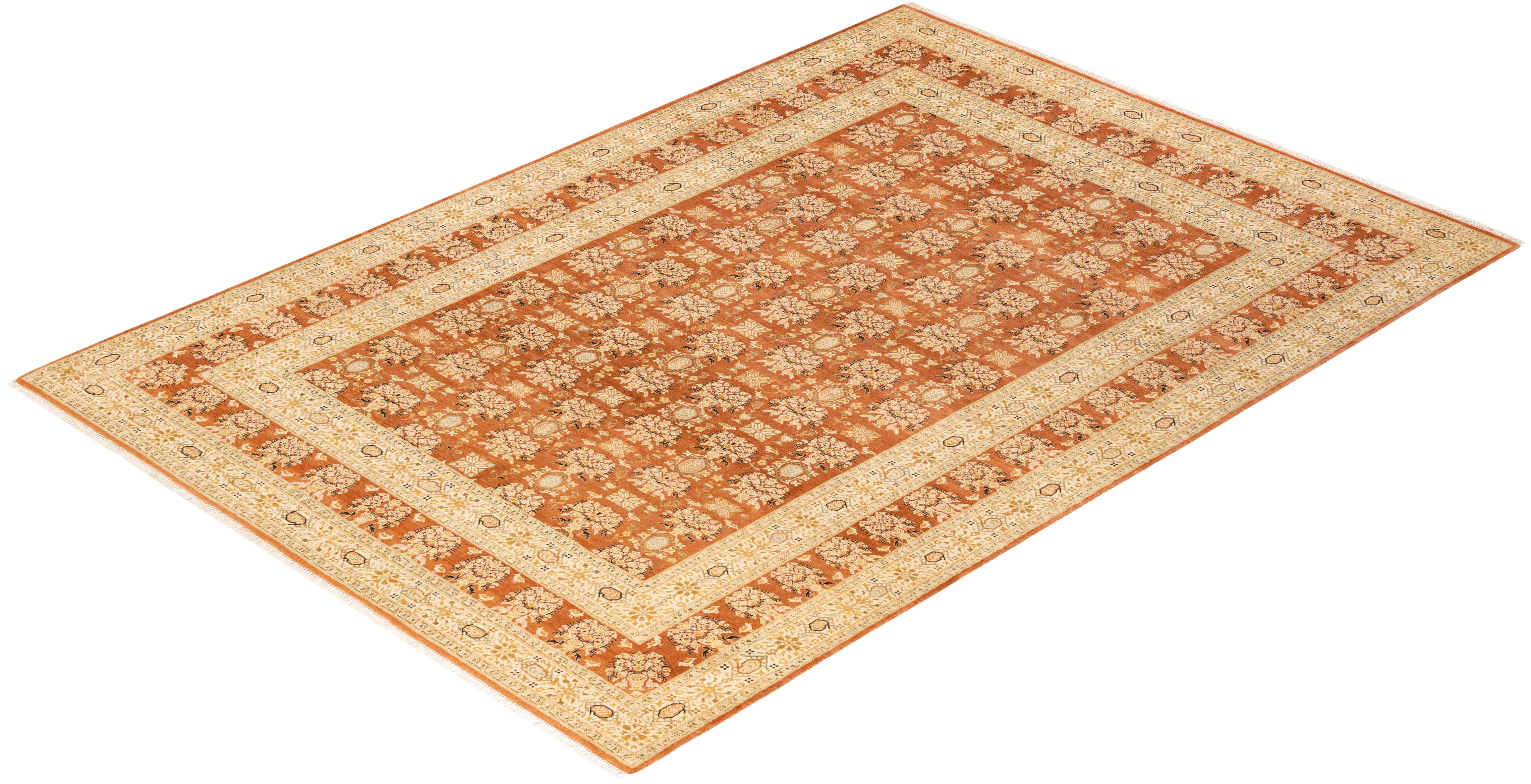 One-of-a-Kind Hand Knotted Oriental Mogul Brown Area Rug For Sale 2