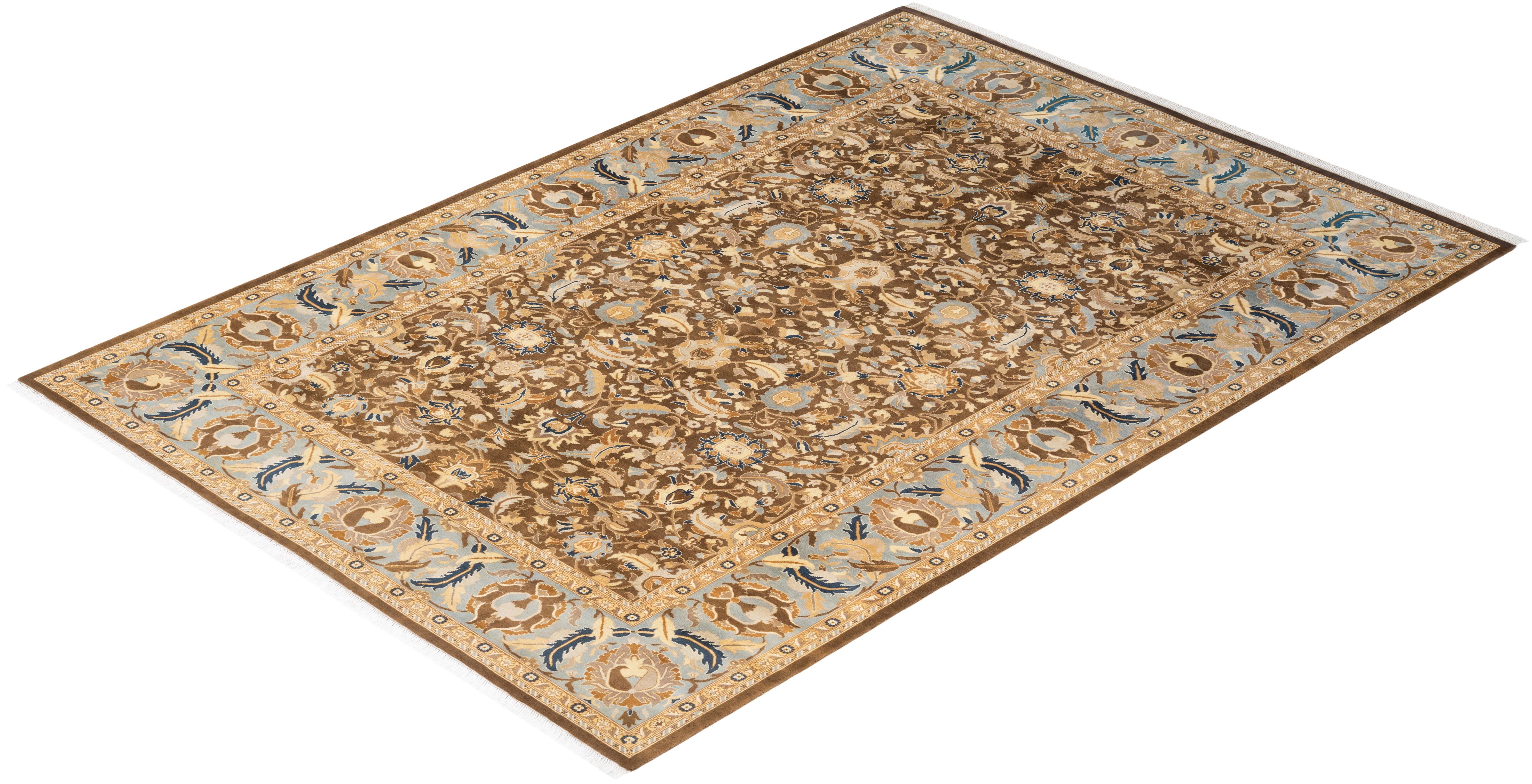 Einzigartiger handgeknüpfter Orientteppich Mogul Brown Area Rug im Angebot 2