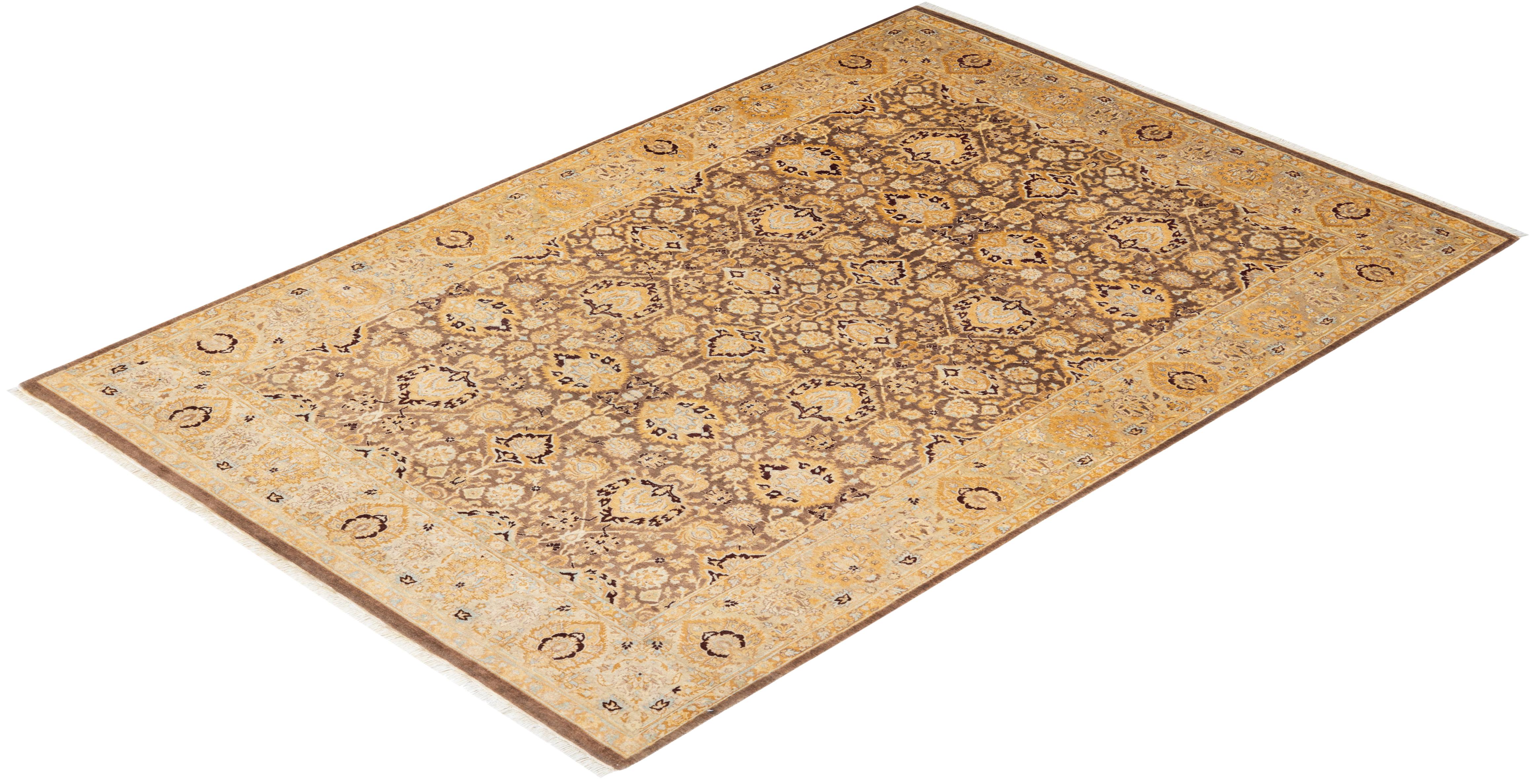 Handgeknüpfter orientalischer Mogul-Teppich in Braun, Unikat im Angebot 2