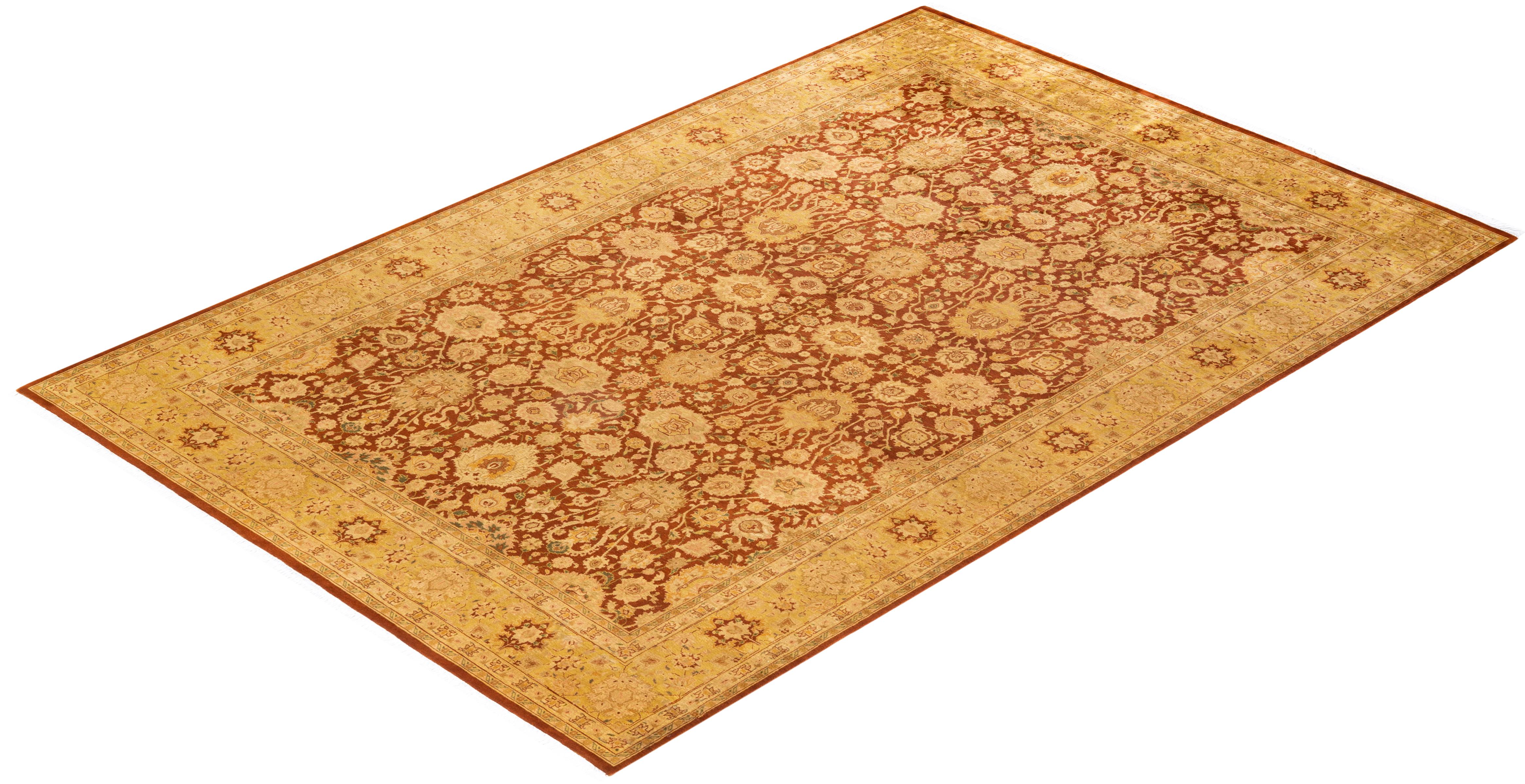 One-of-a-kind Hand Knotted Oriental Mogul Brown Area Rug For Sale 2