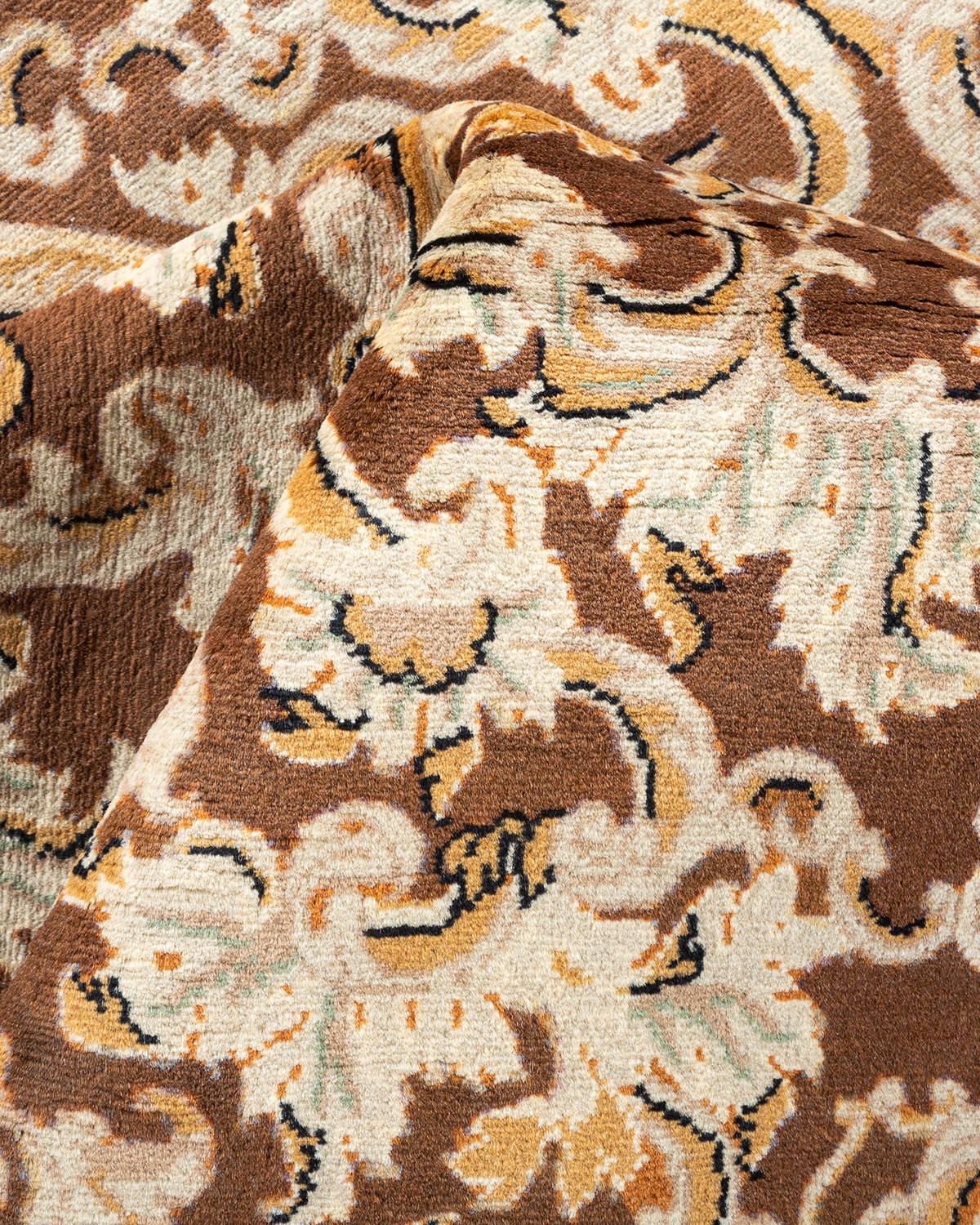 Handgeknüpfter orientalischer Mogul-Teppich in Braun, Unikat 1