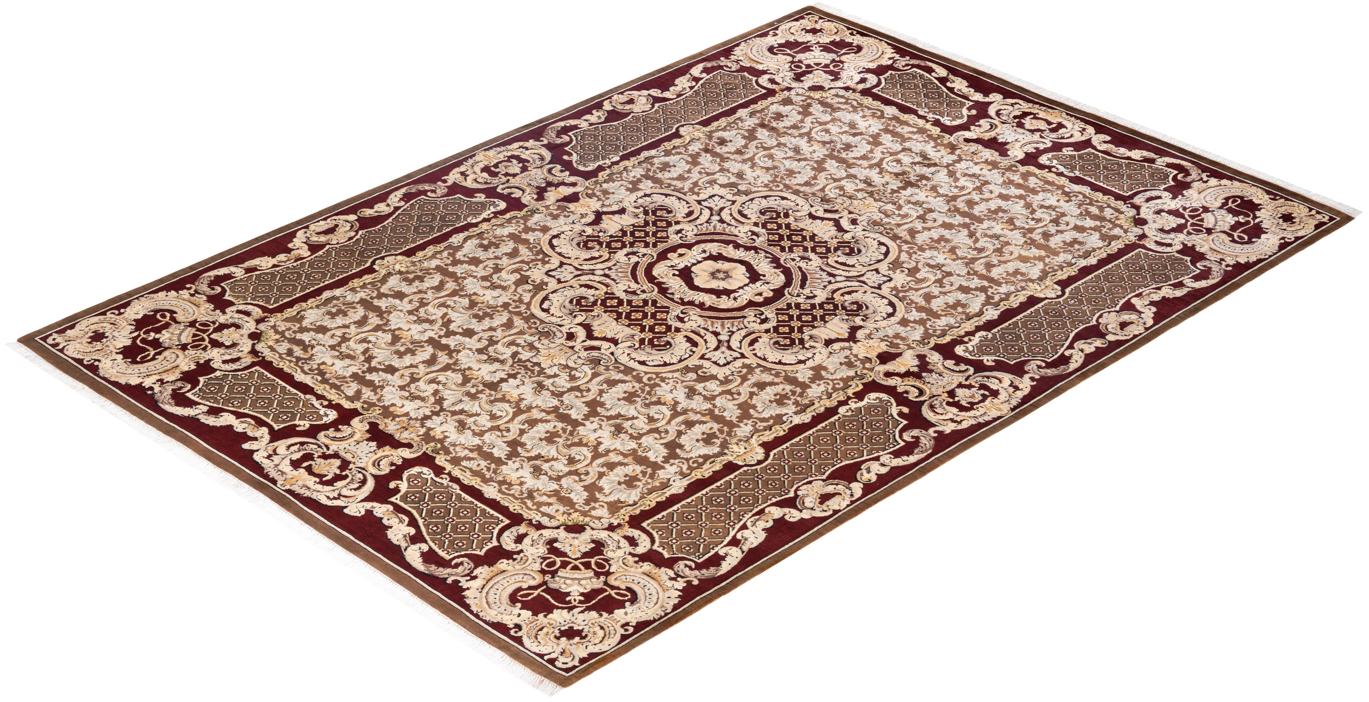 Handgeknüpfter orientalischer Mogul-Teppich in Braun, Unikat 2