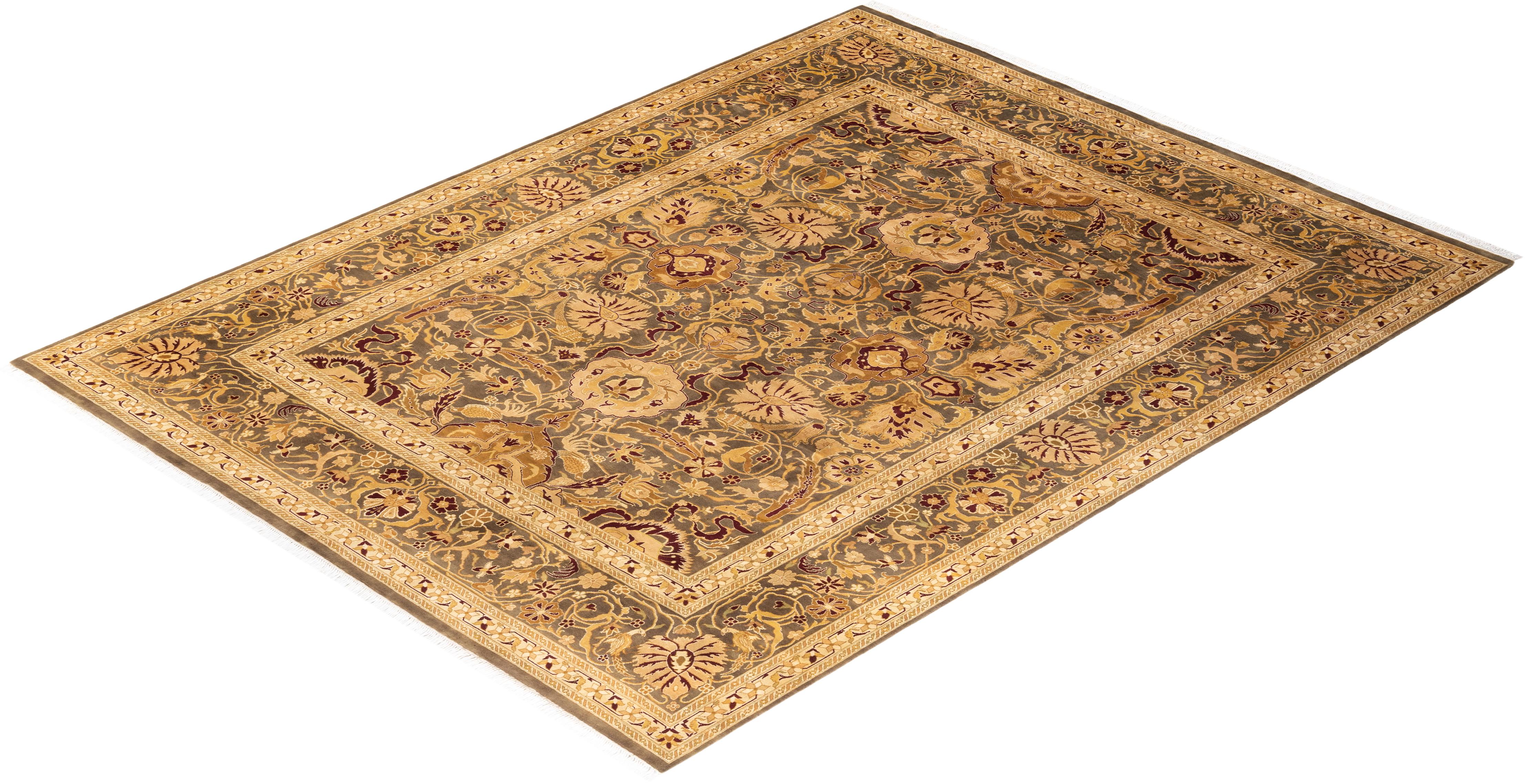 One-Of-A-Kind Hand Knotted Oriental Mogul Brown Area Rug For Sale 2