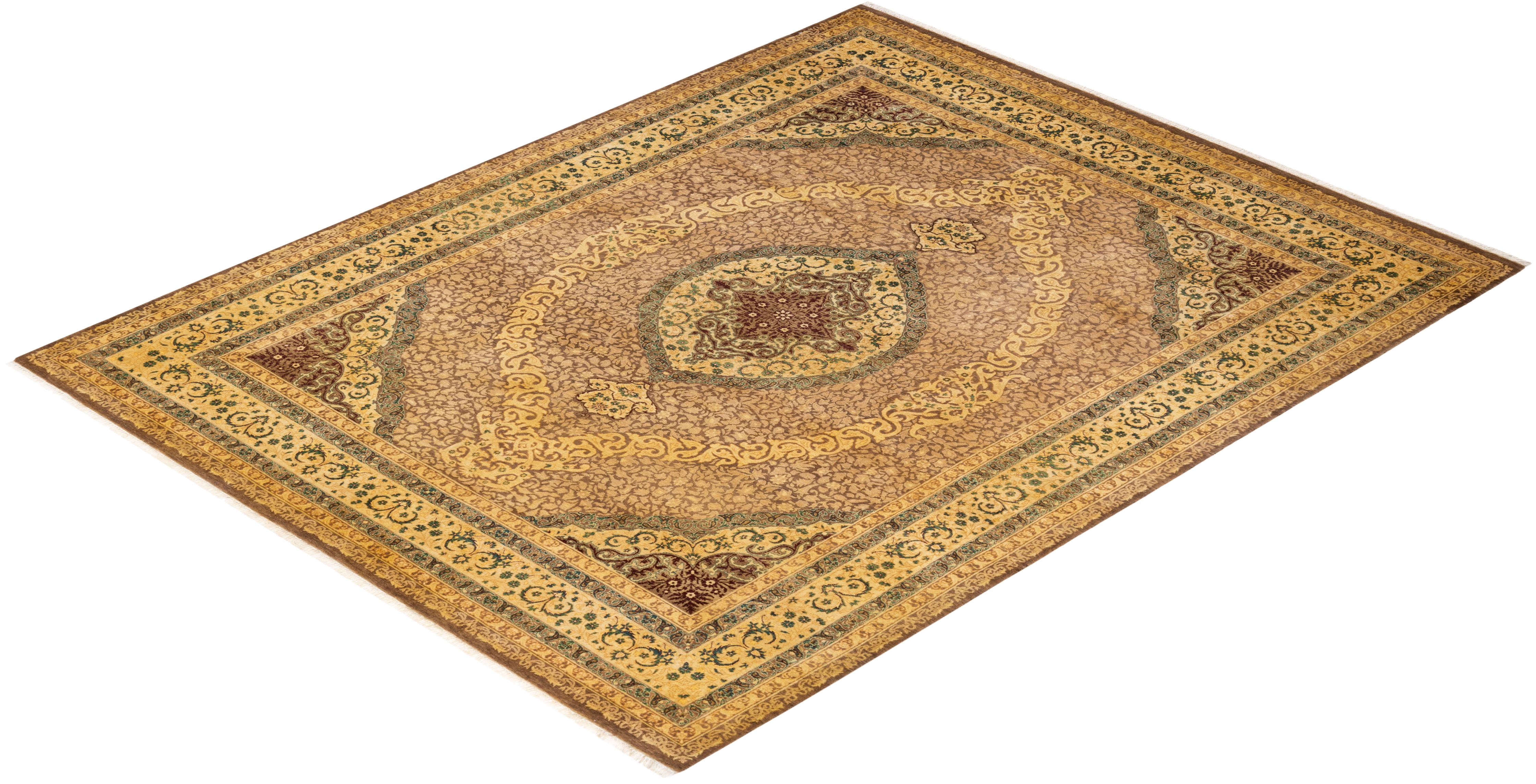 Handgeknüpfter orientalischer Mogul-Teppich in Braun, Unikat im Angebot 2