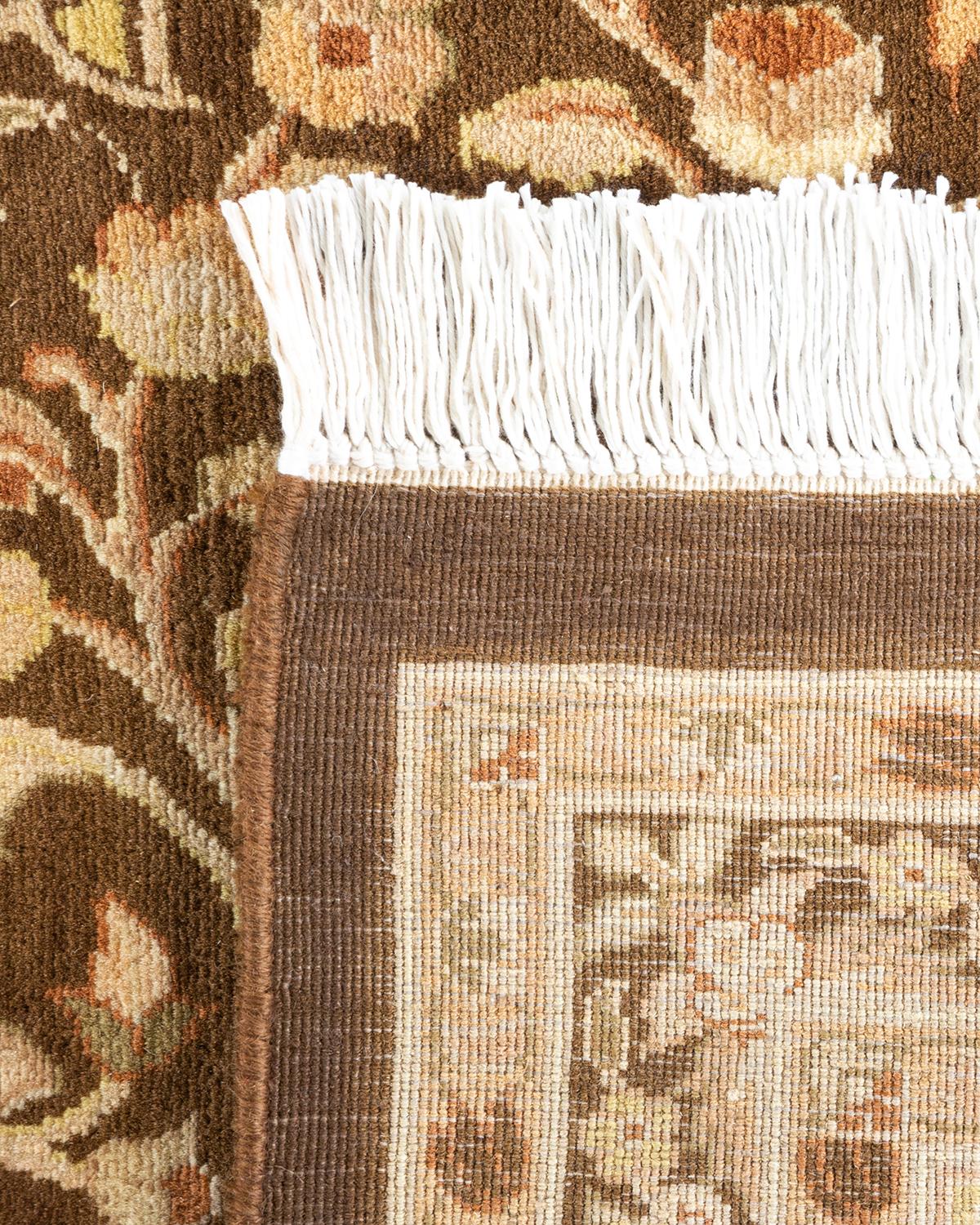 Handgeknüpfter orientalischer Mogul-Teppich in Braun, Unikat (21. Jahrhundert und zeitgenössisch)