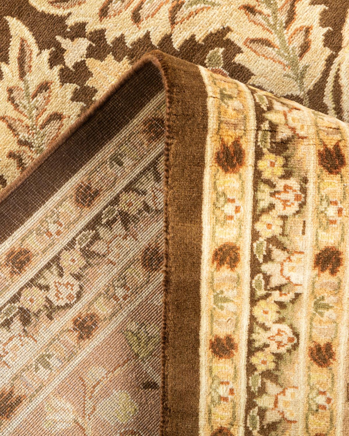 Handgeknüpfter orientalischer Mogul-Teppich in Braun, Unikat (Wolle)