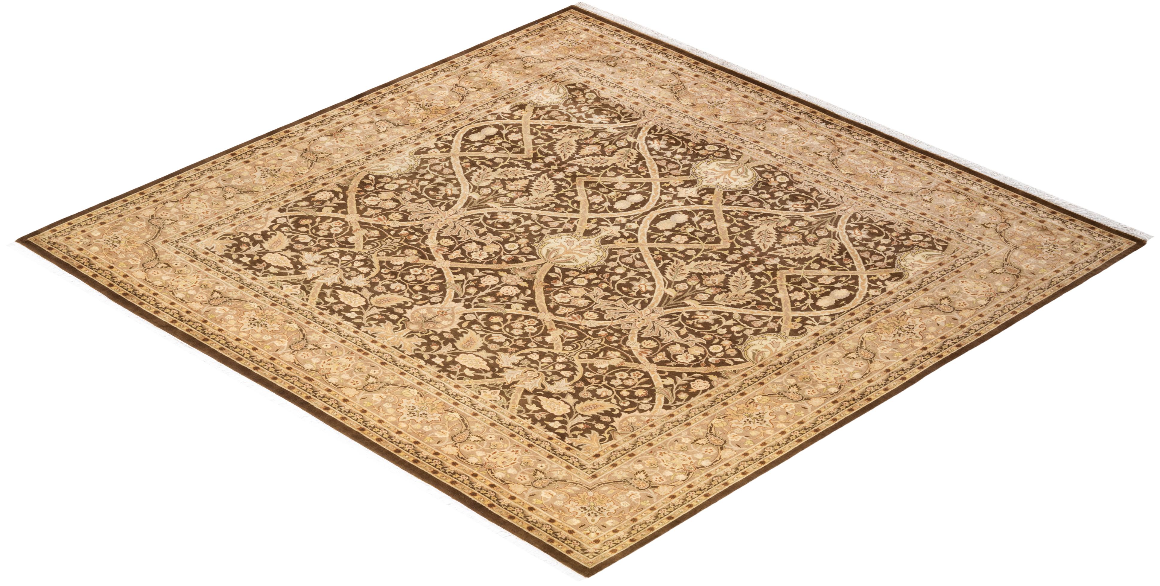 Handgeknüpfter orientalischer Mogul-Teppich in Braun, Unikat 2