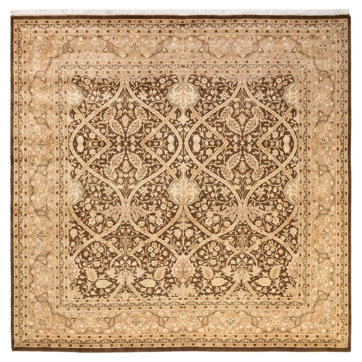 Handgeknüpfter orientalischer Mogul-Teppich in Braun, Unikat