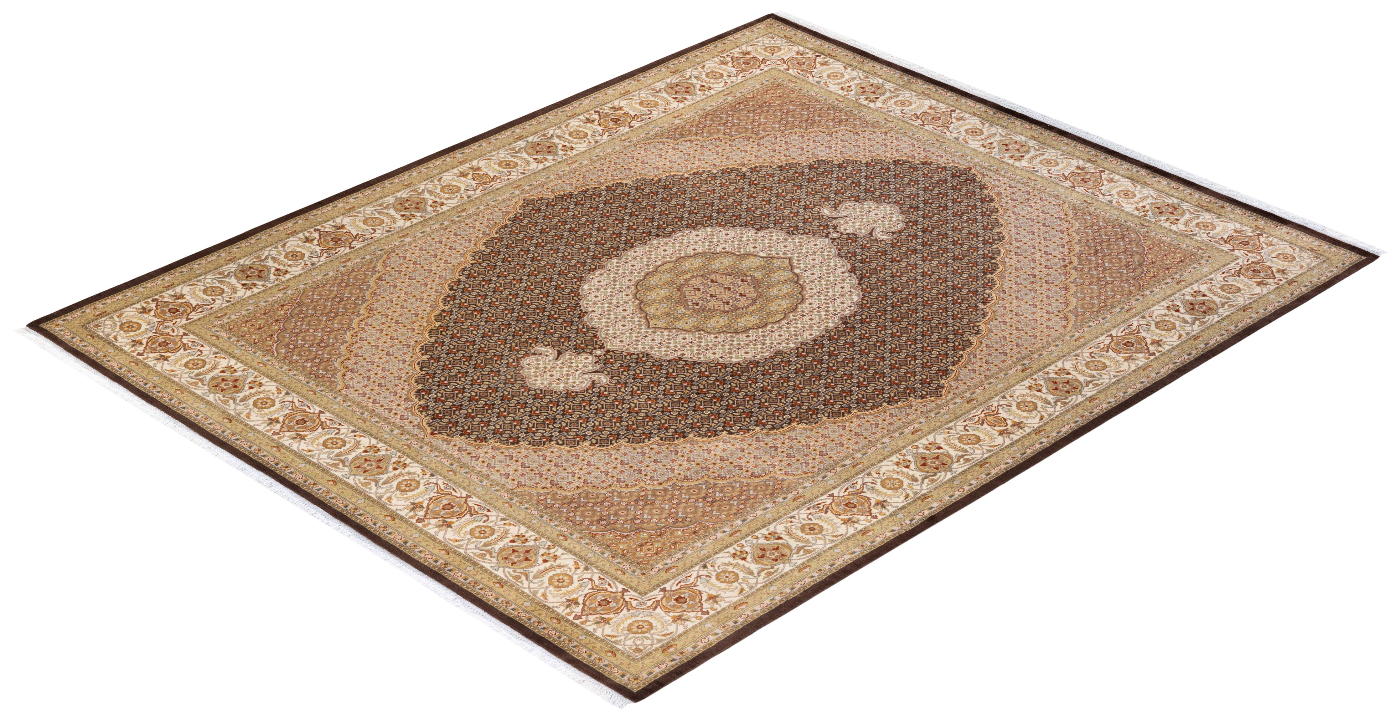 One-of-a-Kind Hand Knotted Oriental Mogul Brown Area Rug For Sale 2
