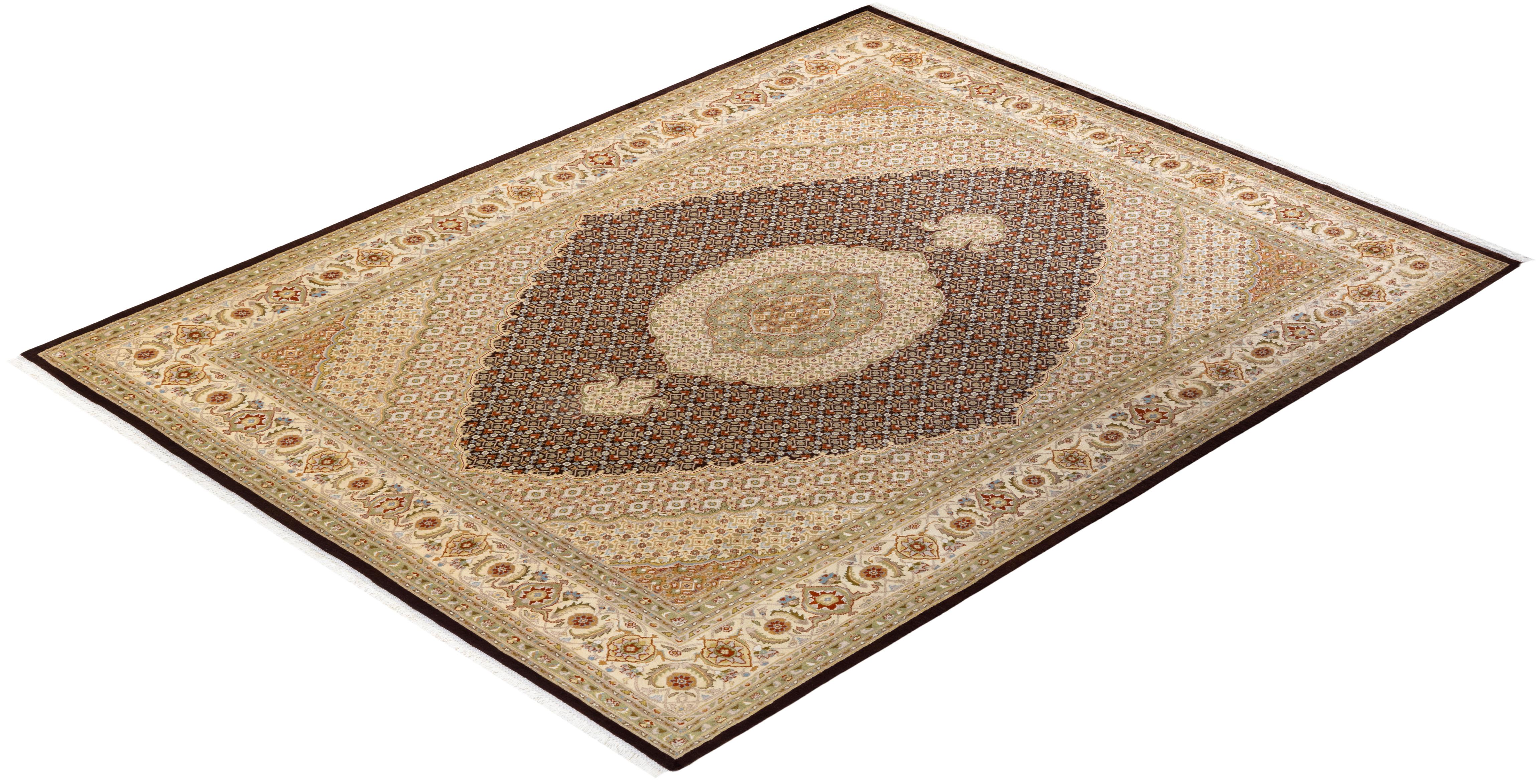 Handgeknüpfter orientalischer Mogul-Teppich in Braun, Unikat im Angebot 2