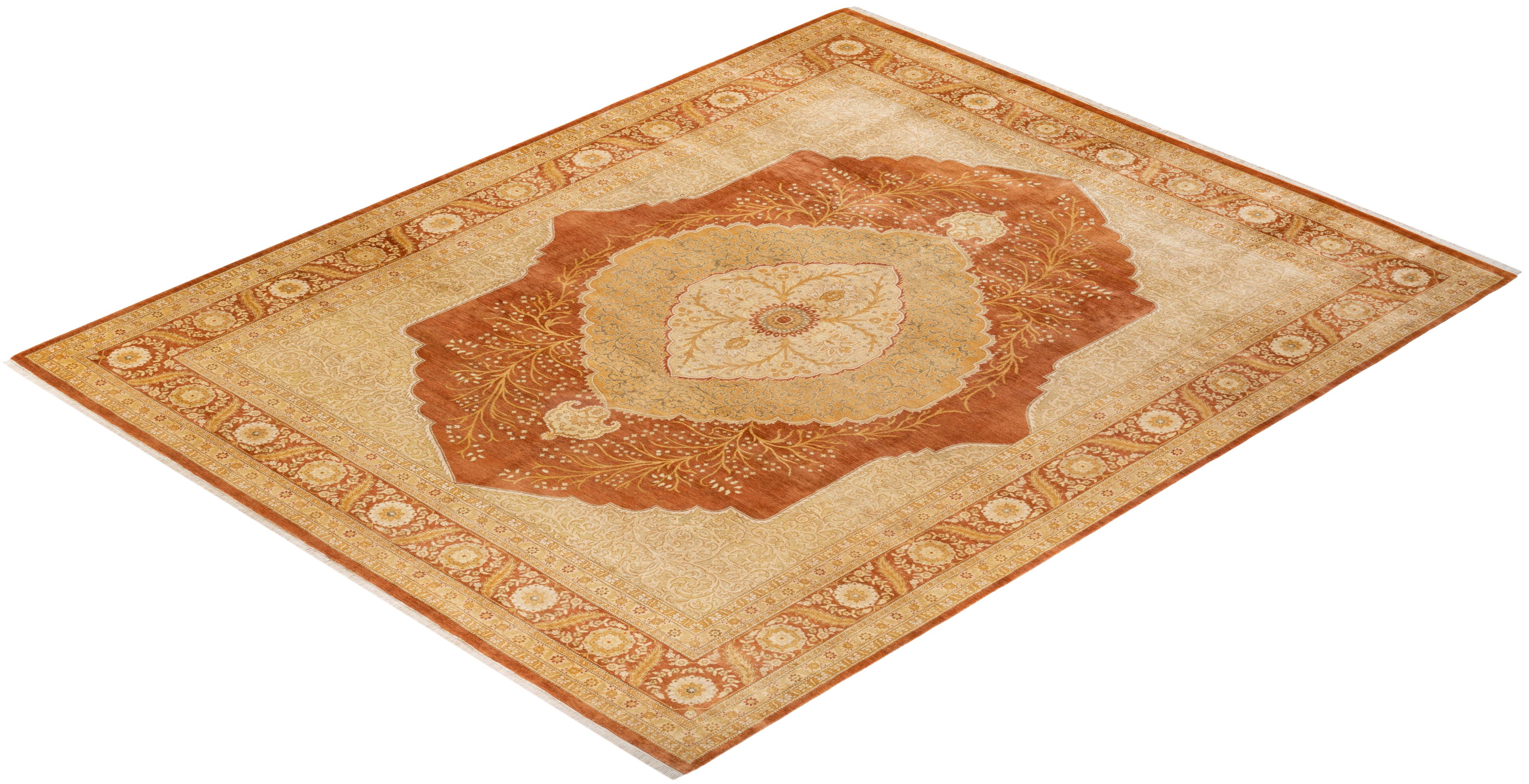 Handgeknüpfter orientalischer Mogul-Teppich in Braun, Unikat im Angebot 2