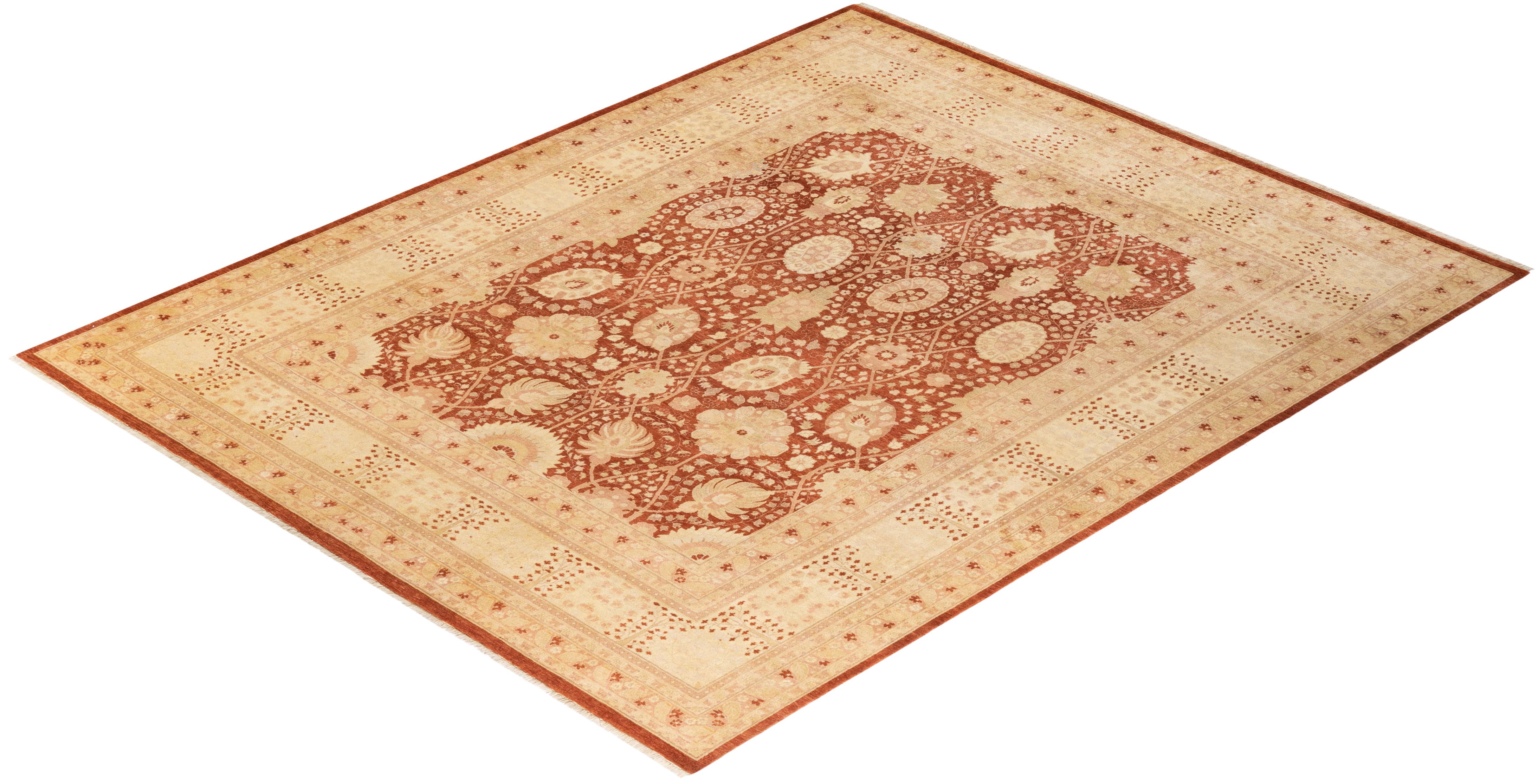 Handgeknüpfter orientalischer Mogul-Teppich in Braun, Unikat im Angebot 2